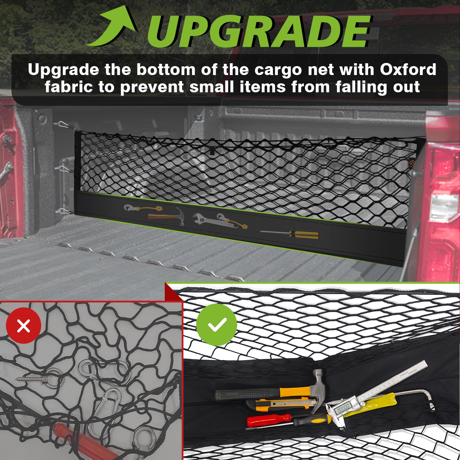 Muslogy Truck Bed Cargo Net Compatible with Chevy Silverado & GMC Sierra 2019-2025 Accessories Storage Organizer Pickup Truck Be