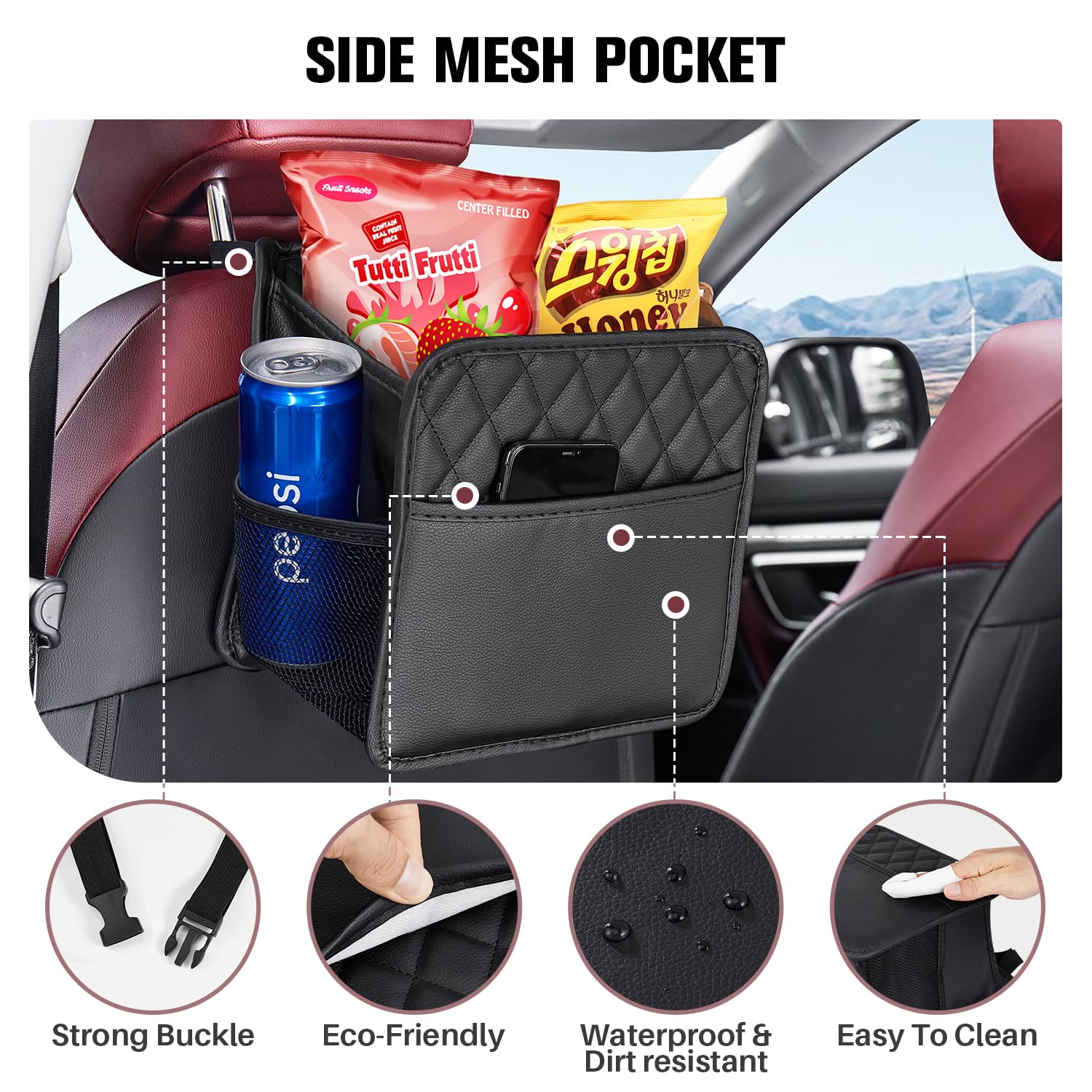 LXUNYI Car Organizer Back Seat, Waterproof Pu Leather Car Seat Storage Bag Foldable Universal Hanging Car Seat Back Organizer fo