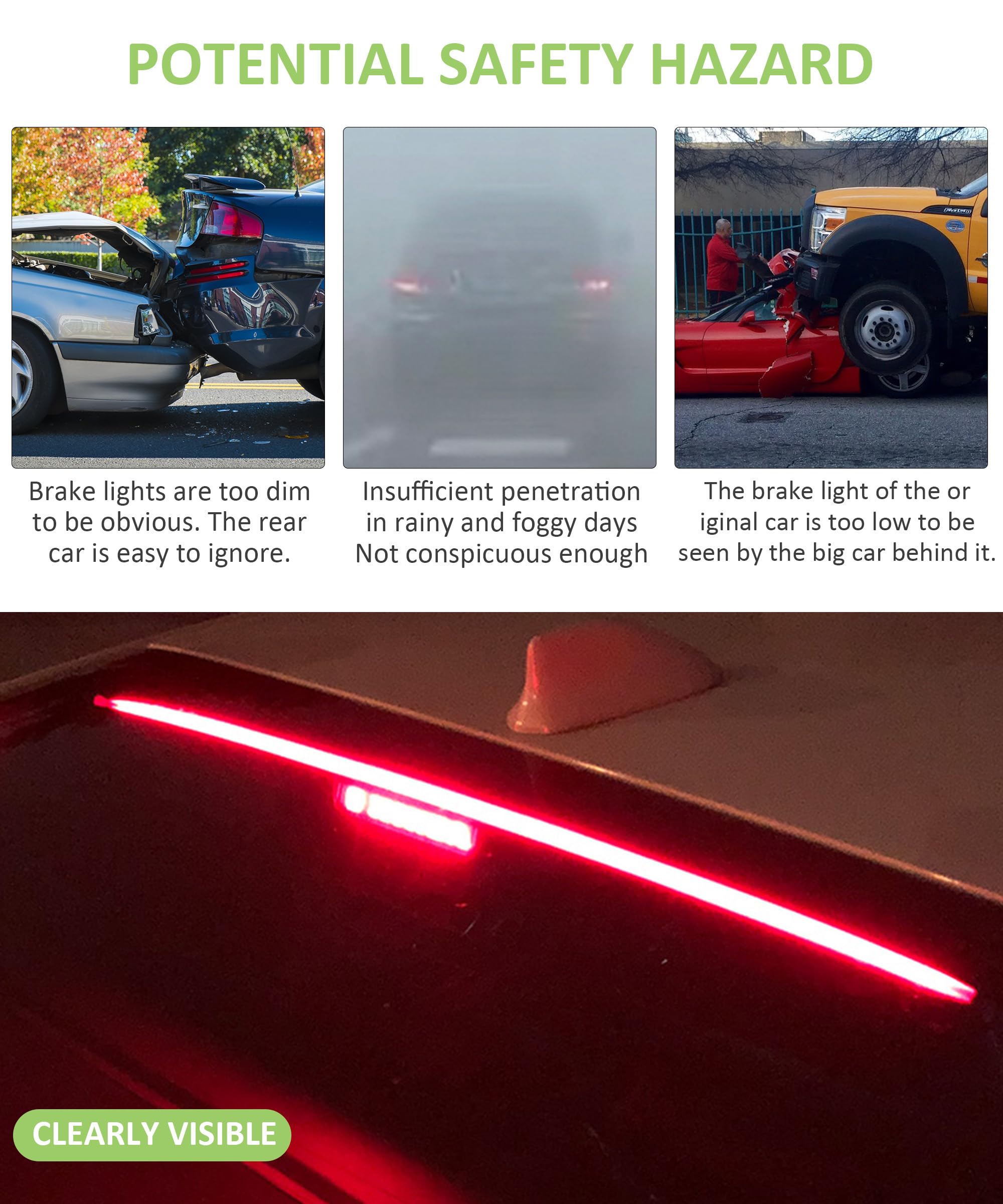 Racoona 35Inch 3Rd Brake Light,Led Brake Light Strip,150Led Dc12V Car Brake Light Strip,Car Accessories Flexible High Mount Stop