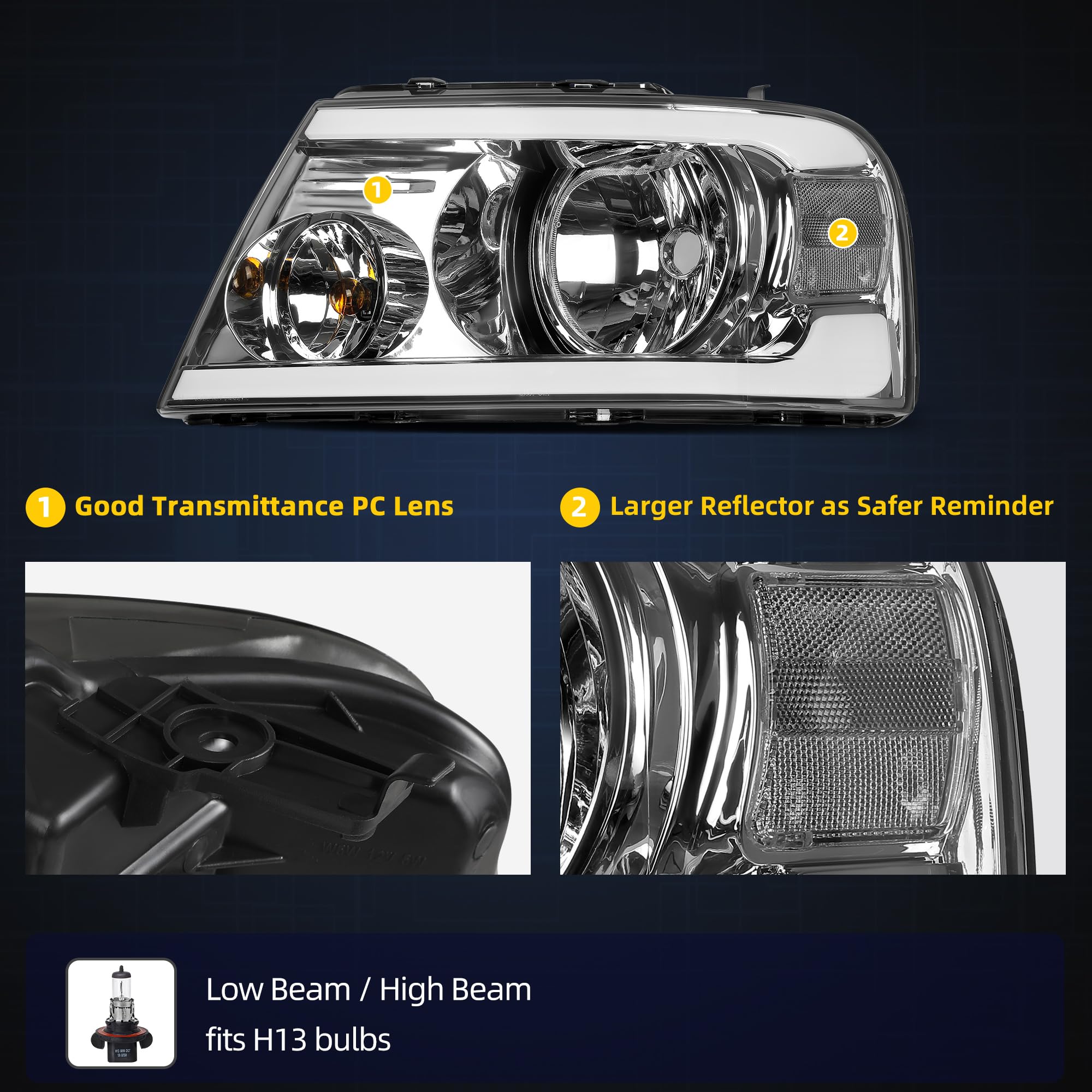 Dwvo Headlights Assembly Compatible With 2004 2005 2006 2007 2008 Ford F-150 Headlamp With Led Drl Replacement Pair Driver And P