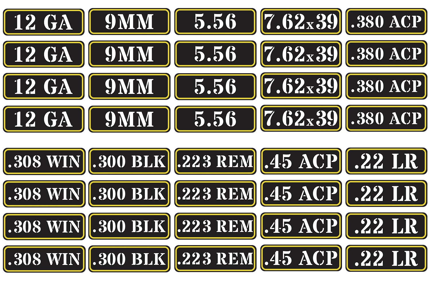 Aolamegs Ammo Can Vinyl Sticker Set Decal Label For Cans Cases Boxes .22 .223 .308 9Mm .380 .45 5.56 7.62 12Ga 300Blk (40 Pack/1