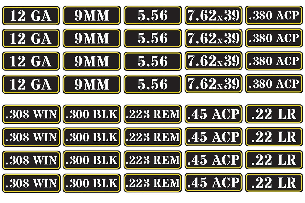 Aolamegs Ammo Can Vinyl Sticker Set Decal Label For Cans Cases Boxes .22 .223 .308 9Mm .380 .45 5.56 7.62 12Ga 300Blk (40 Pack/1