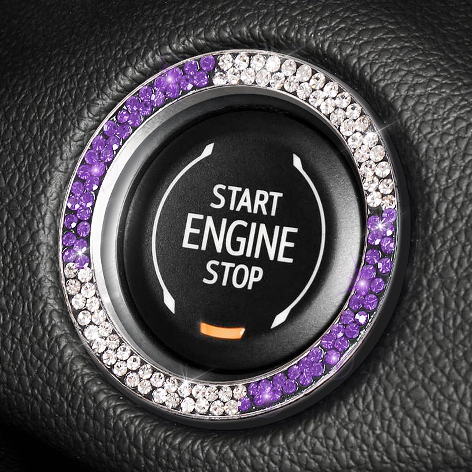 Tobequeen White Purple Bling Start Button Cover Emblem Sticker, Crystal Diamond Rhinestone Push Start Ring Car Decor, White And
