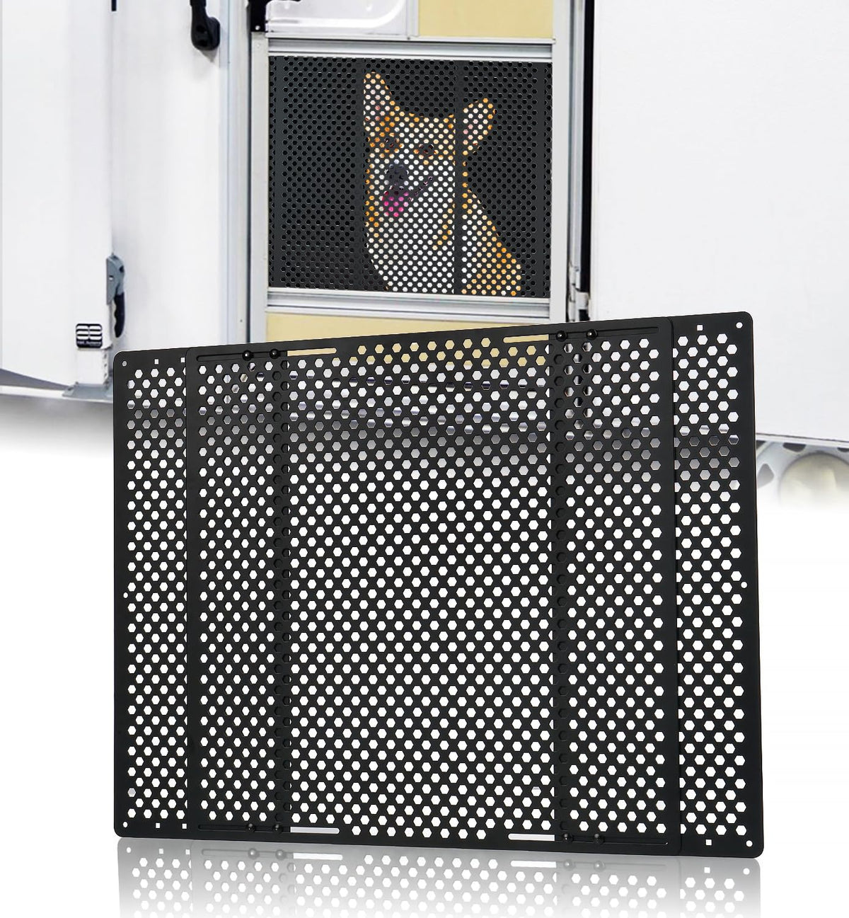 Aupar Aluminum Alloy RV Entry Screen Door Grille Adjusts from 22- 31.5, Adjustable RV Door Screen Protector, Black