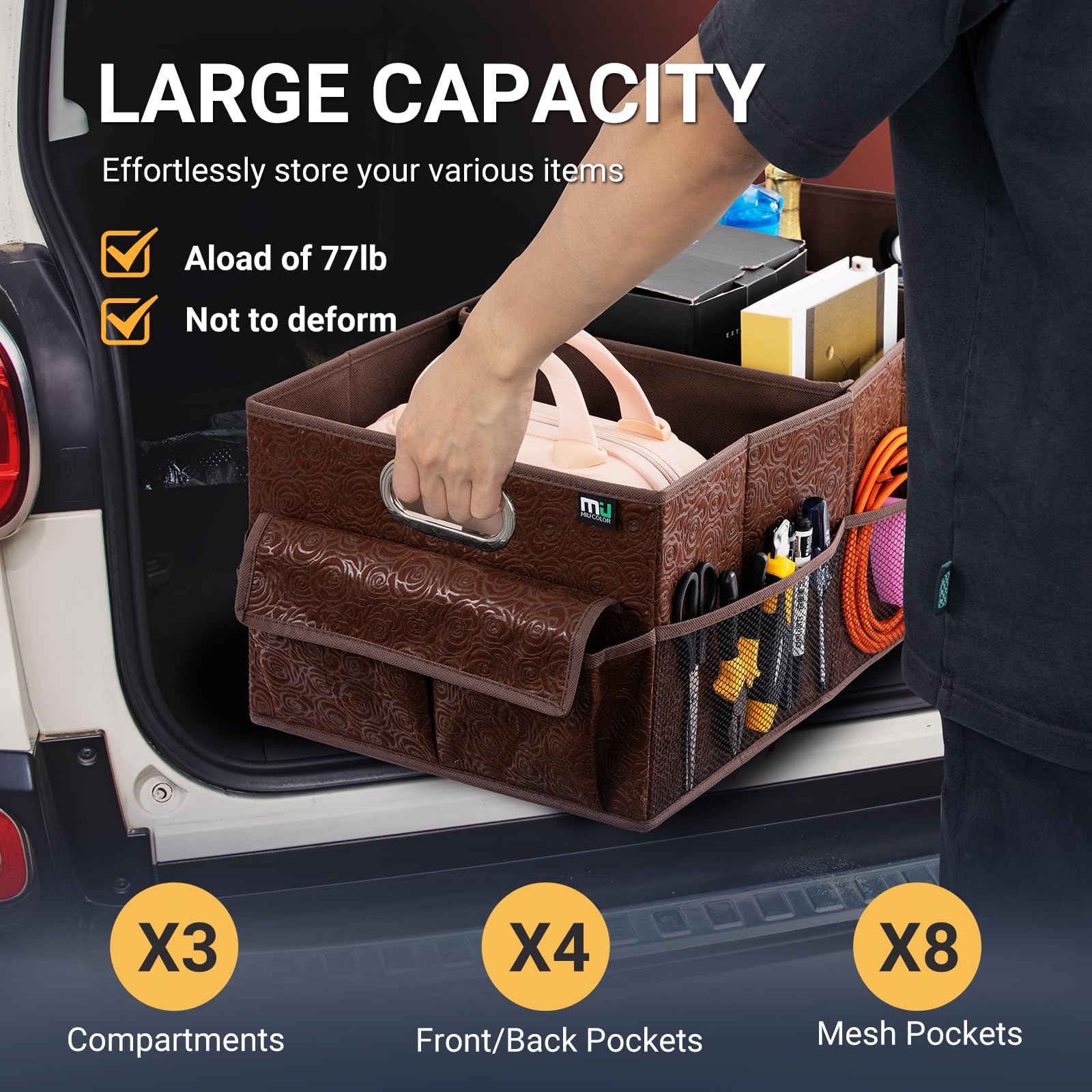 Miu Color Trunk Organizer For Car, 12 Pockets Sturdy Car Organizer For Suv, Non-Slip Bottom, Storage Organizer For Sedans, Van,
