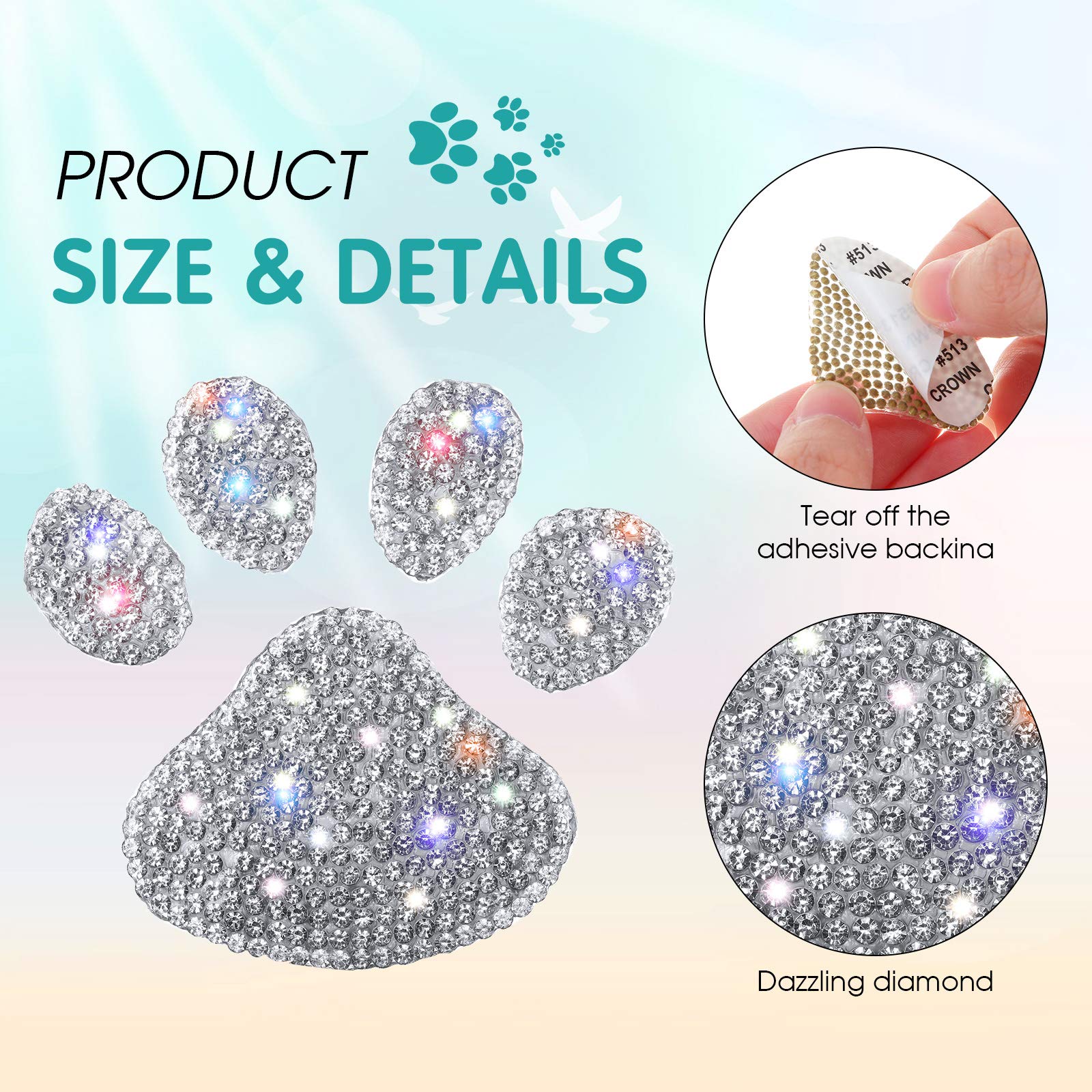 Bbto 4 Pcs Bling Paw Print Car Decal Dog Paw Print Stickers Bling Rhinestone Decoration Rhinestone Decals Stickers For Car Bumpe