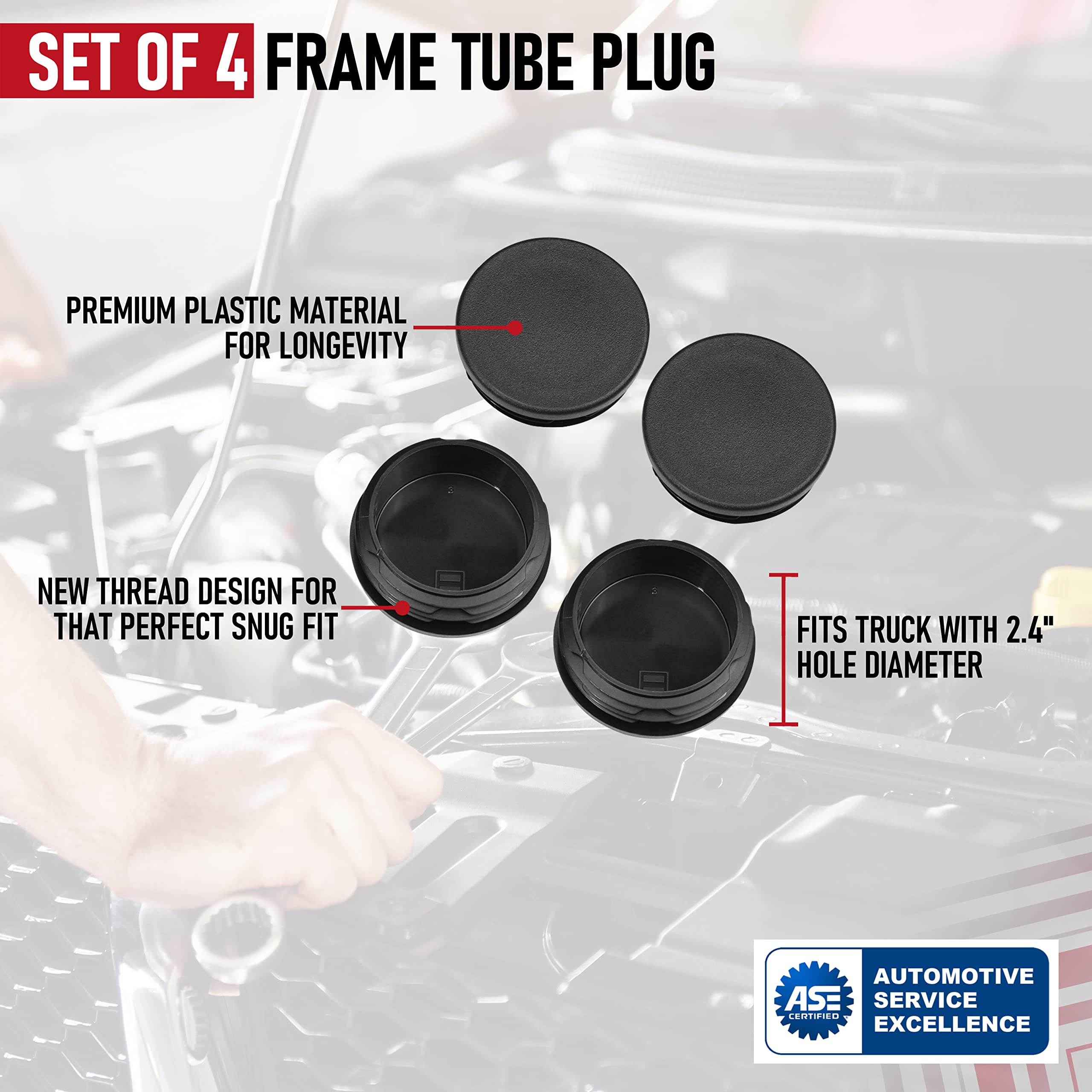 Frame Tube Plug Set Of 4 - Compatible With Chevy Silverado & Gmc Sierra 1500-99, 2000, 2001, 2002, 2003-2014, 2015, 2016, 2017, 2018 - Rear Wheel Well Hole Cover Cap - Anti-Whistle Truck Bed Plugs