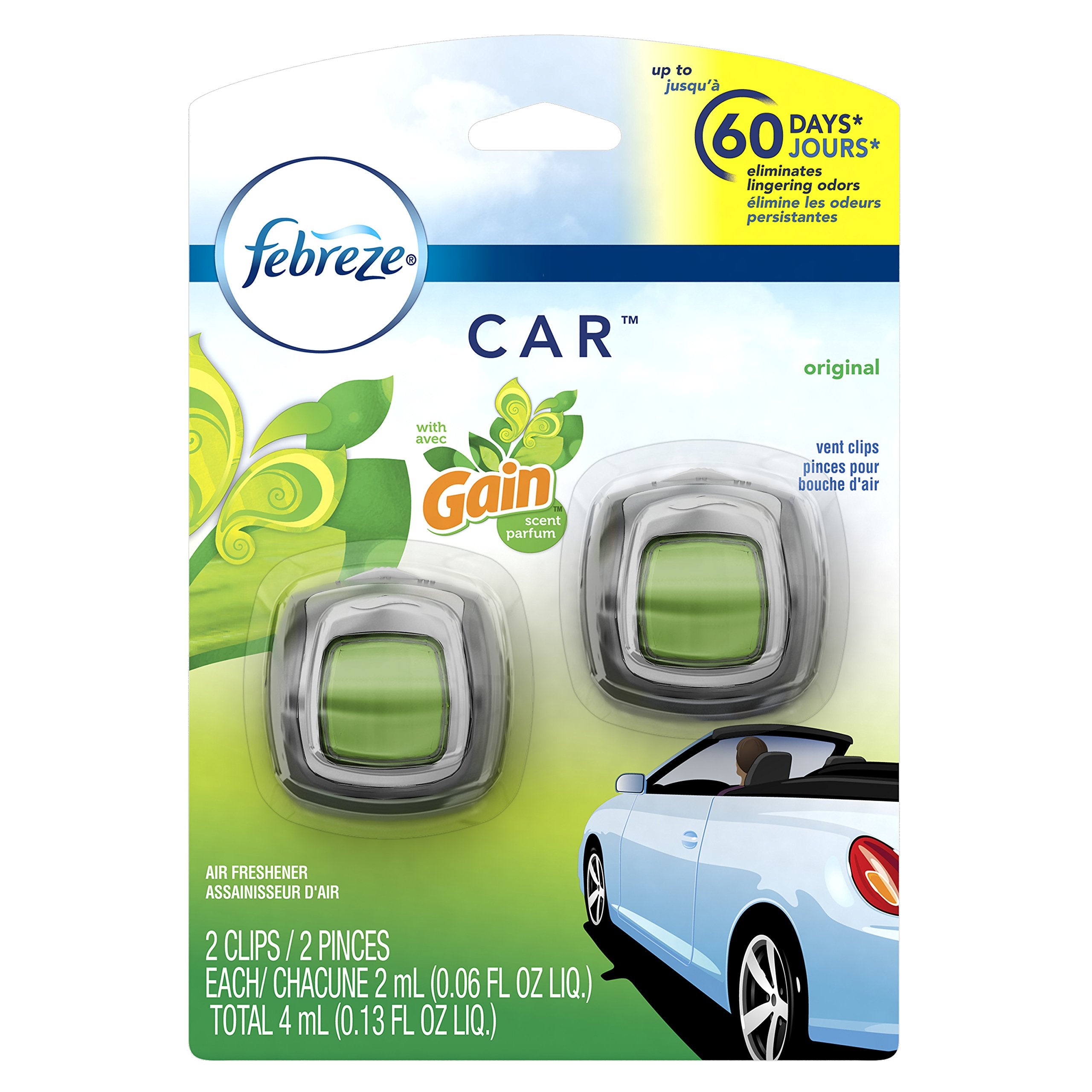Febreze Car Vent Clips Air Freshener - Gain Original - 2 Ct