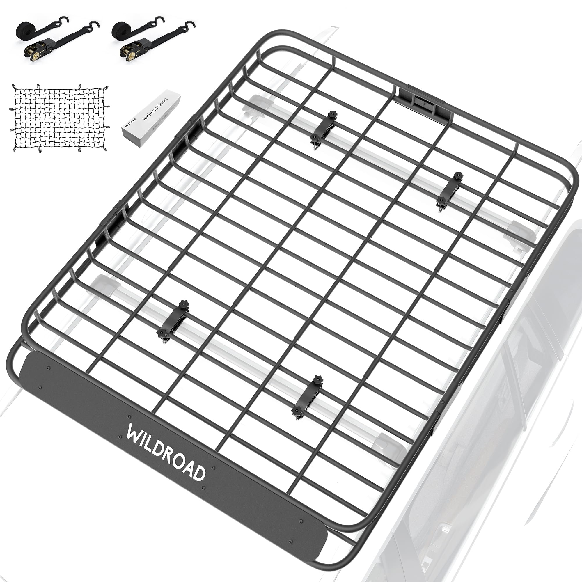 Wildroad Roof Rack Cargo Basket, Upgraded 4    Fence Wide Car Roof Basket, 64''X 50''X 4'' Universal Car Top Carrier Basket With