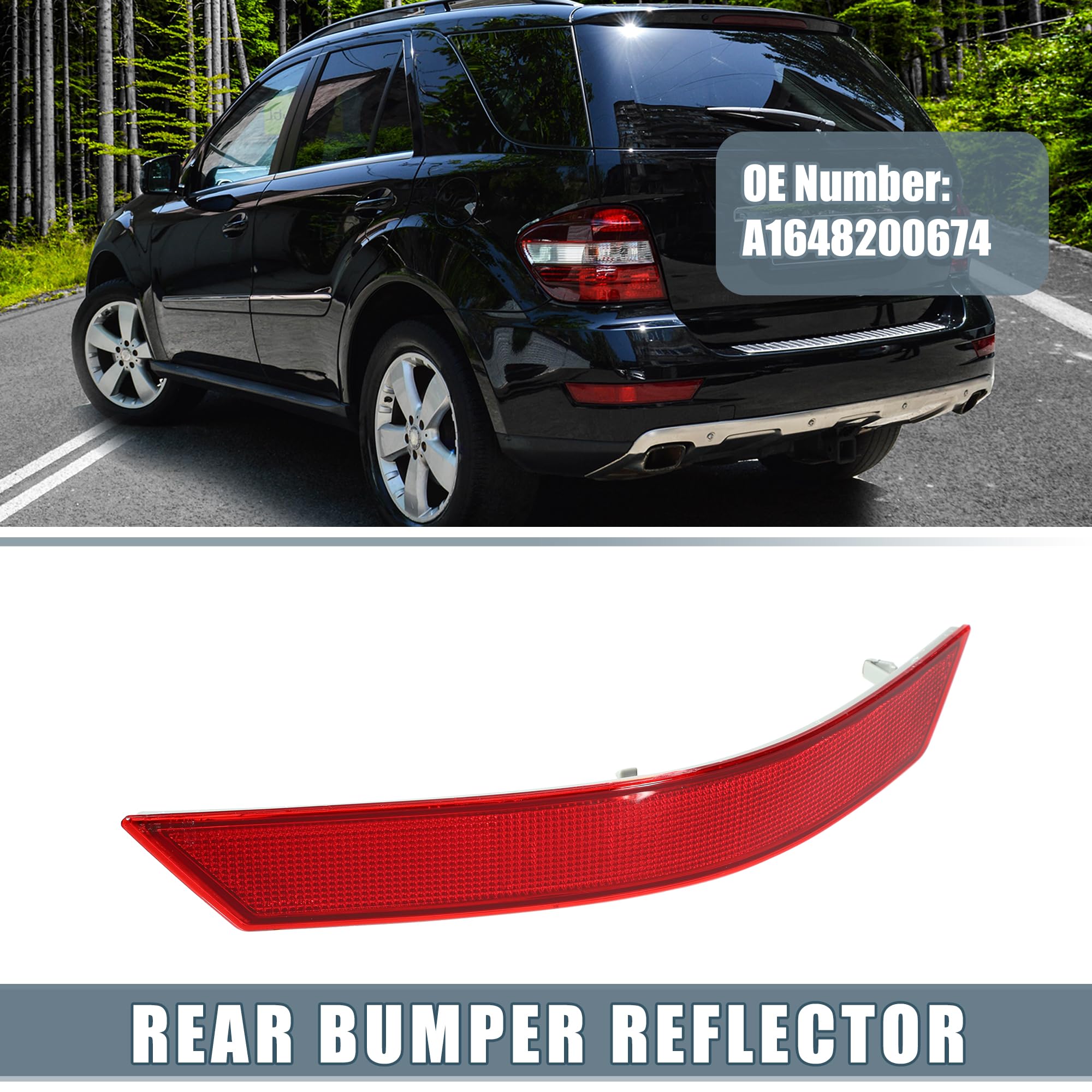 A Absopro Car Rear Right Bumper Reflector No.A1648200674 For Mercedes-Benz Ml350 2006-2011 Plastic Red