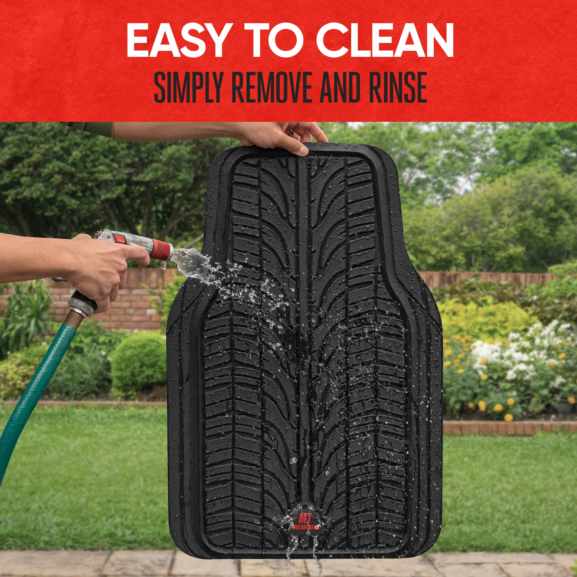 Motor Trend Grand Prix Tire Tread Rubber Car Floor Mats for Autos SUV Truck & Van - All-Weather Waterproof Protection Front Seat