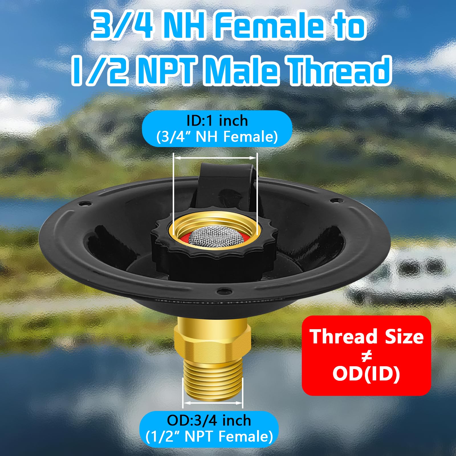 Boltigen Rv City Water Inlet With Check Valve, 3/4 Nh Female To 1/2 Npt Male Thread Rv Water Connection Fittings, Lead-Free Bras
