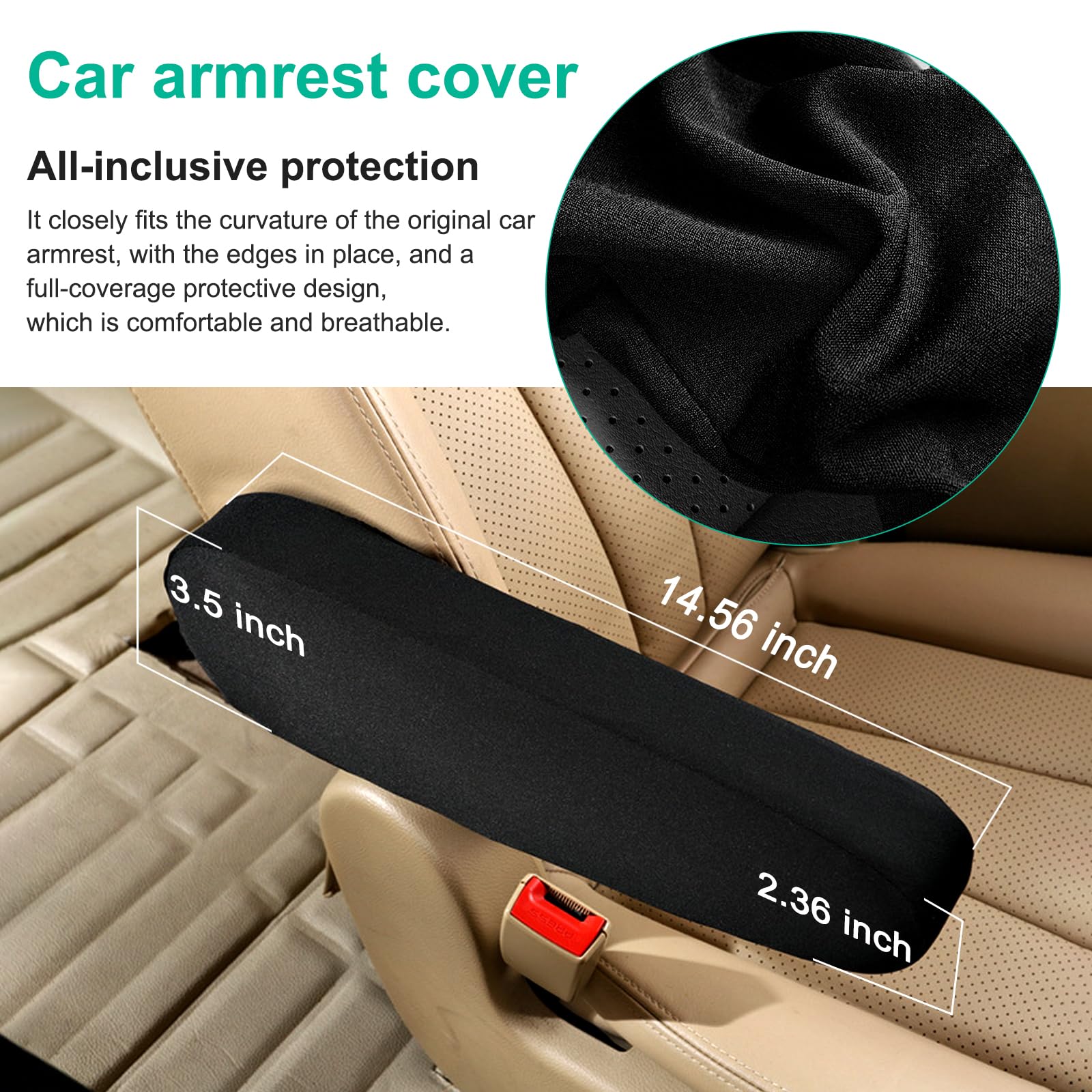 TUTUDOW 1 Pair Universal Size Seat Arm Rest Cover,Replacement Car Front Seat Armrest Cover,Car Interior Accessories(Black)
