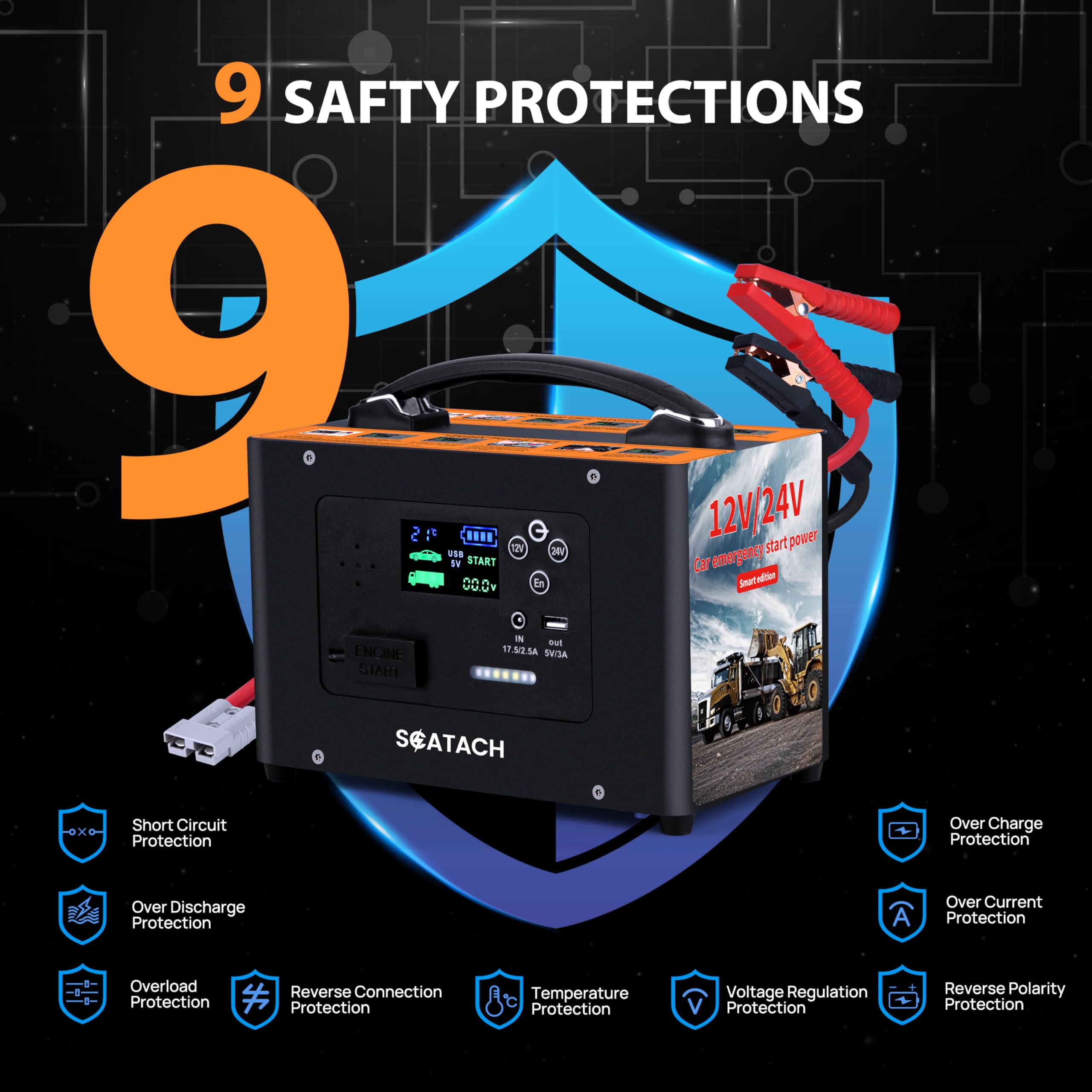 Scatach V10-1 10000A Car Jump Starter,155Wh Battery Jumper Start Power Station For All Gas Or Diesel,24V/12V Heavy Duty Lithium