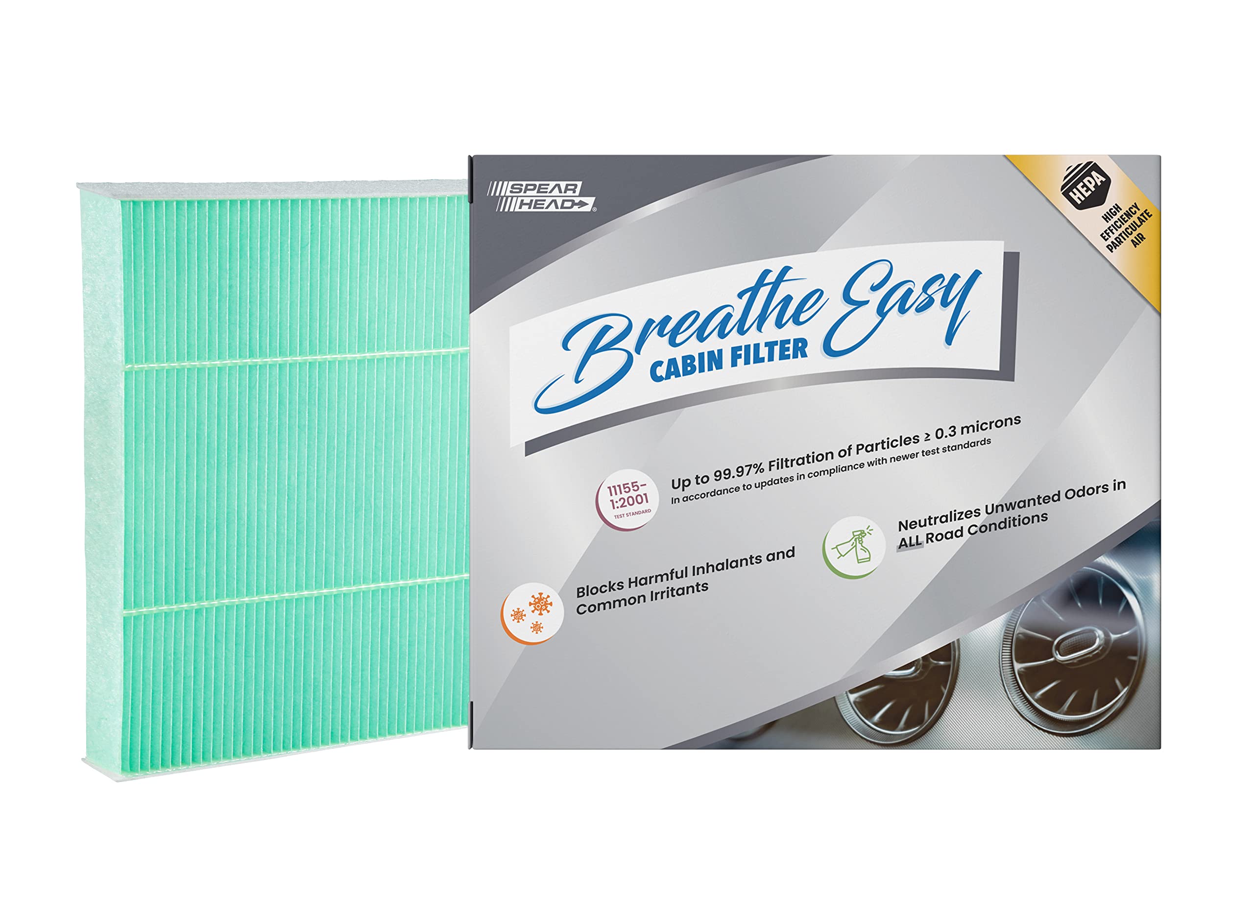 Spearhead Hepa Breathe Easy Cabin Filter, Up To 99.97% Filtration Of 0.3 Micron Particles W/No Airflow Reduction (Be-809H)