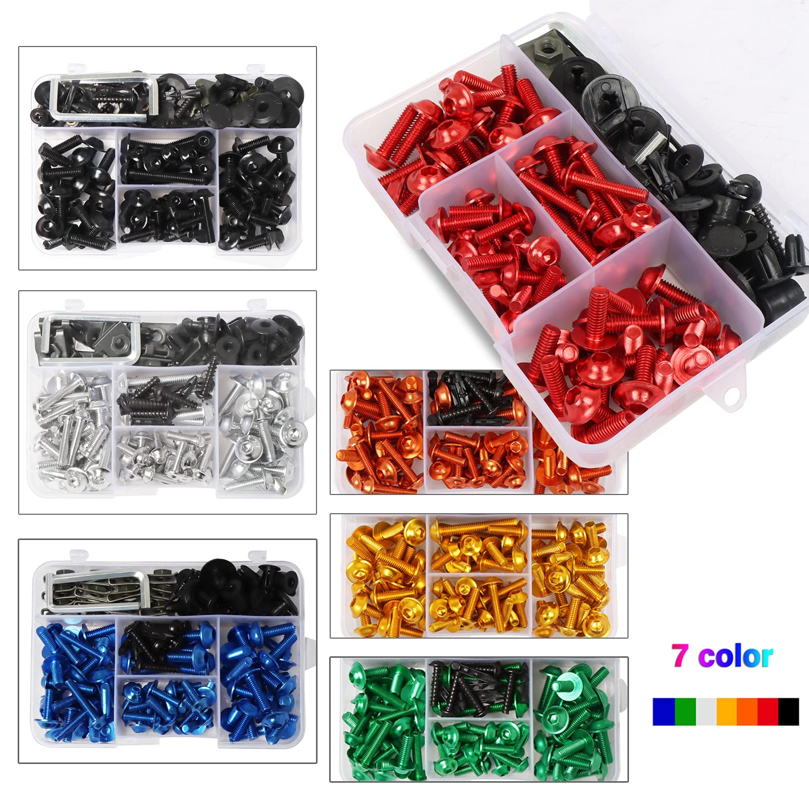 Worldmotop Fairing Bolt Kit Screws Fasteners Universal Compatible with Yamaha Honda Kawasaki Suzuki BMW,Fairing Bolt Kits Metric