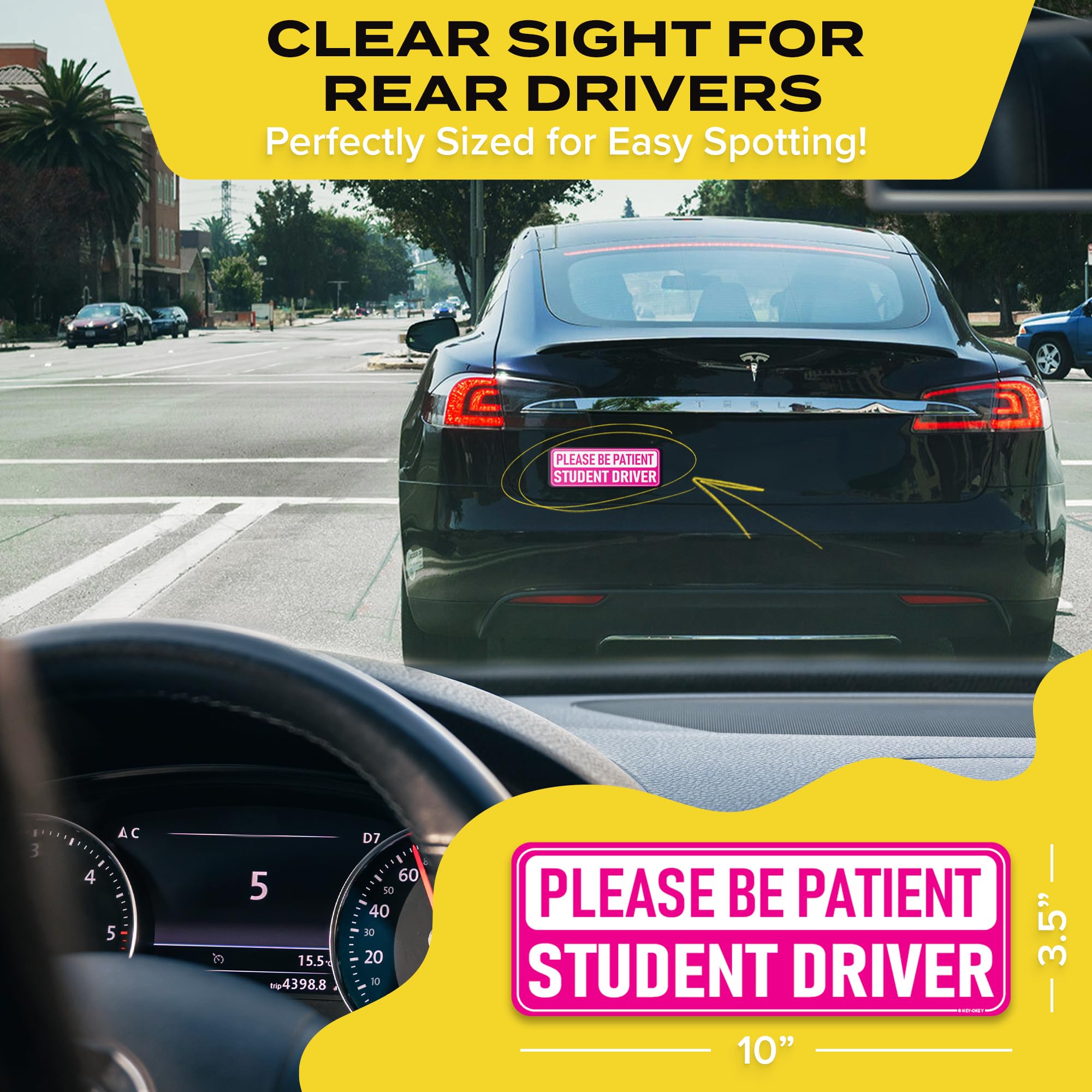 HEY-OKEY Student Driver Magnet - Pink 3-Pack Reflective Bumper Stickers, Weather-Resistant, 10 x 3.5 inch, Student Fem #2