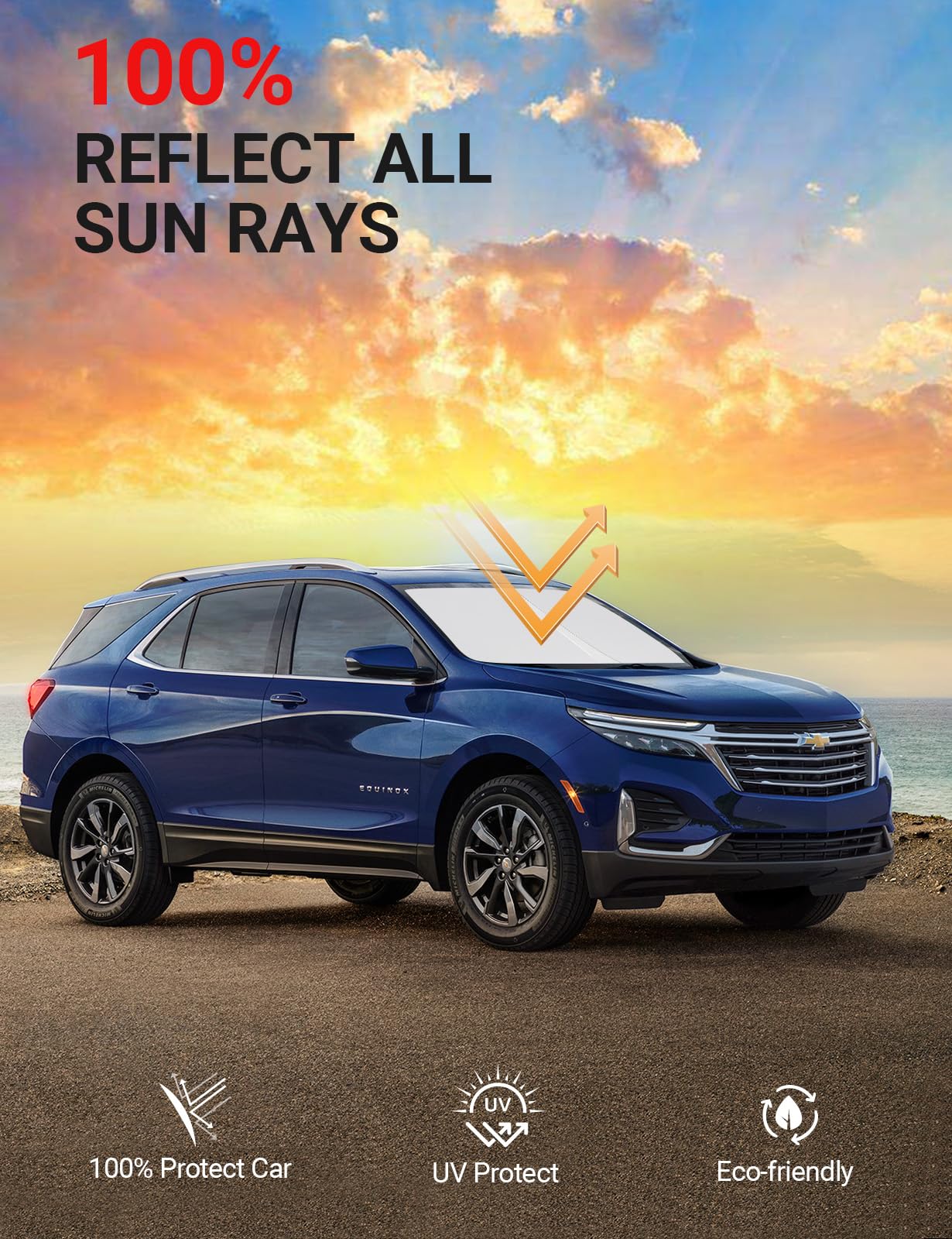Proadsy 2025 Upgrade Windshield Sun Shade Custom Fit Chevrolet Equinox 2018-2025 4-Layer Foldable Front Sunshade Protector Sun V