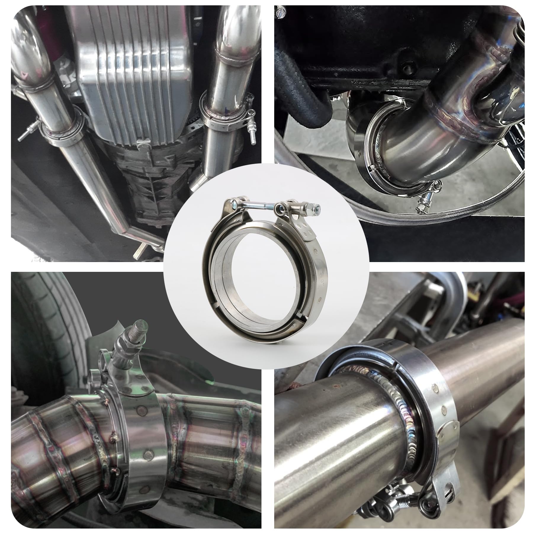 3.5'' V Band Clamp with Flange 4 PCS Stainless Steel Male Female Replacement For Turbo Exhaust Downpipes 3.5 Inch V-Band Clamp