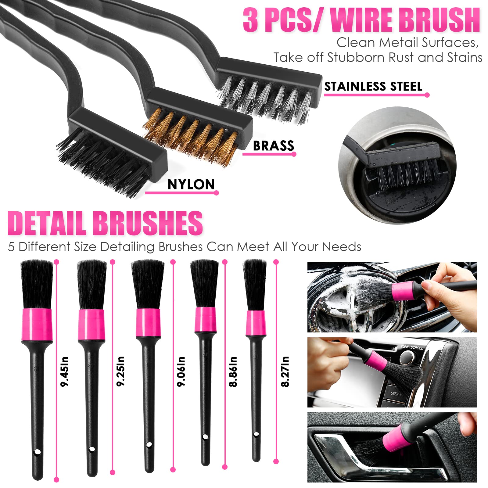 Viewsun 17Pcs Car Cleaning Kit, Pink Car Interior Detailing Kit With High Power Handheld Vacuum, Detailing Brush Set, Windshield Cleaner, Cleaning Gel, Complete Auto Accessories For Women Gift