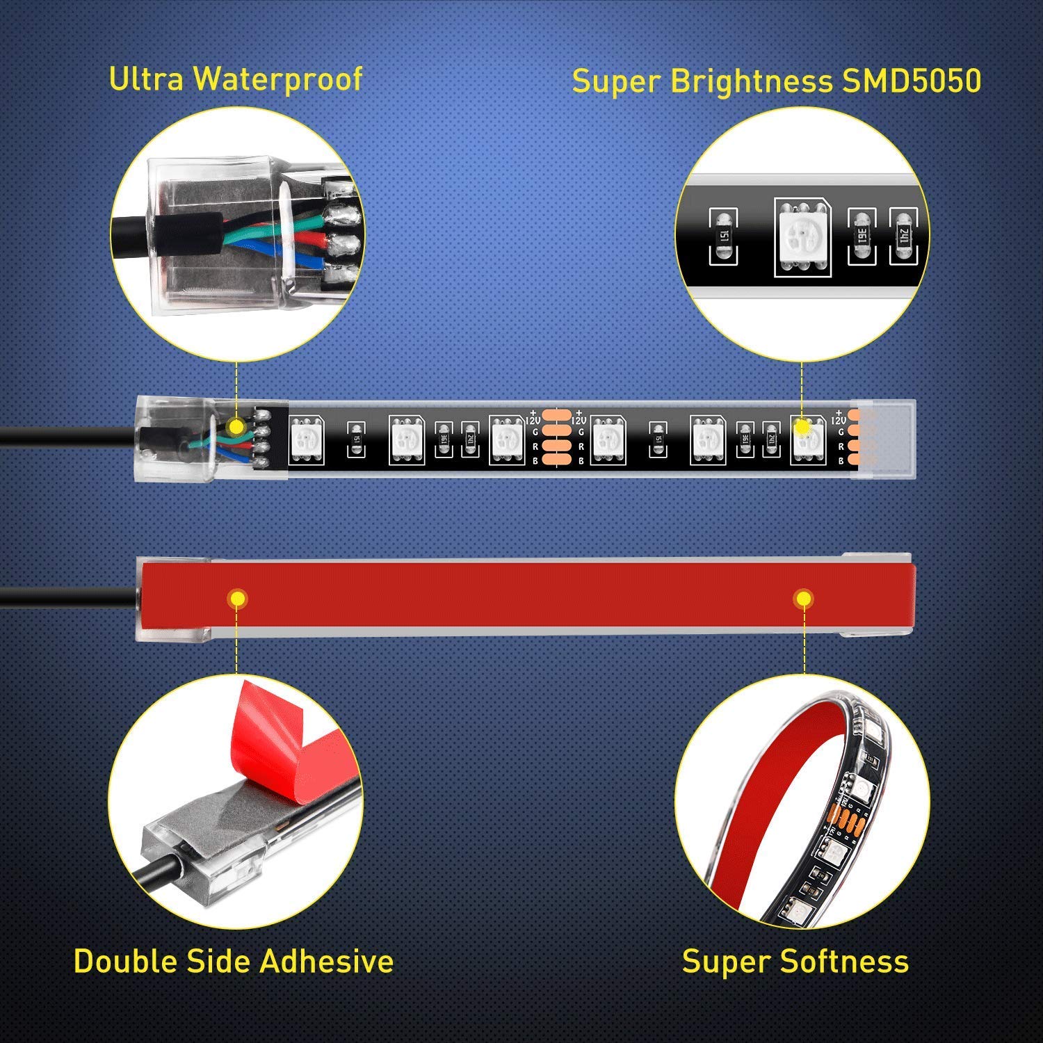 Nilight - TL-35 12PCS Motorcycle RGB Led Light Kit Waterproof Multi-Color Atmosphere Lights Lamp with Dual RF Wireless Remote Co