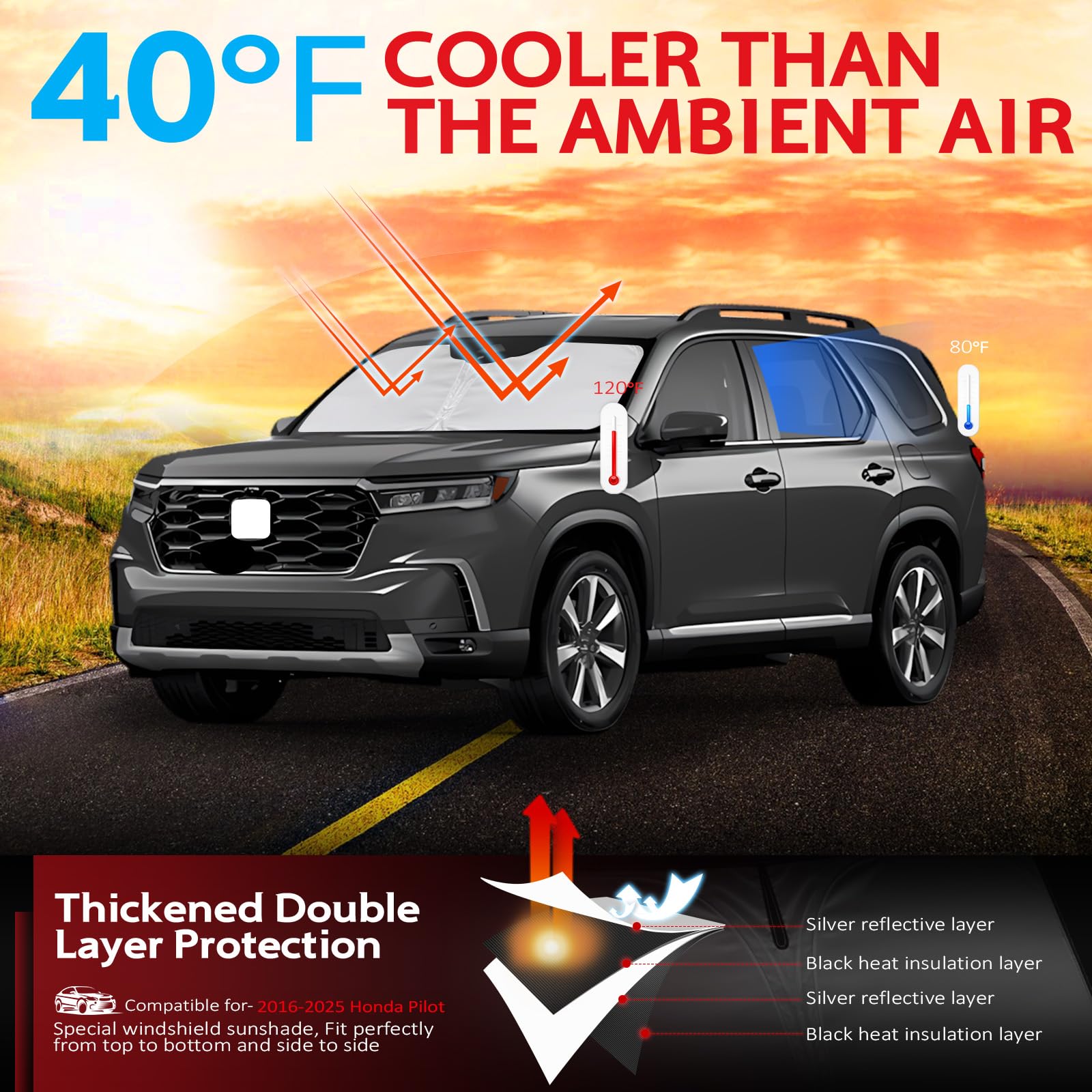 Kayzt Windshield Sun Shade For 2009-2015 Honda Pilot Foldable Sunshade Front Window Custom Fit Car Accessories