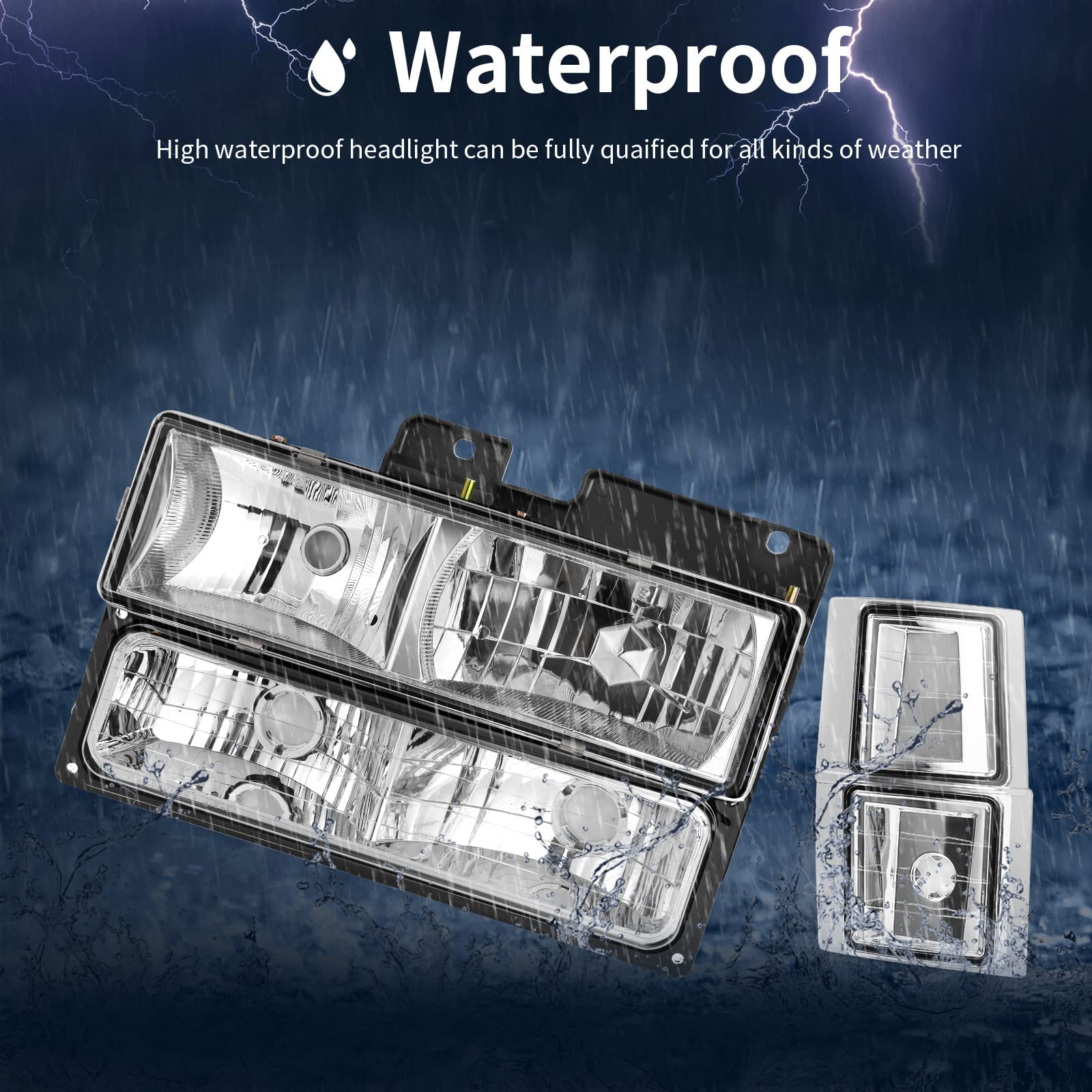 Autosaver88 Headlight Assembly Compatible With 1994-1999 Chevy C/K Series C1500 C2500 C3500 K1500 K2500 K3500 Tahoe Suburban Sil