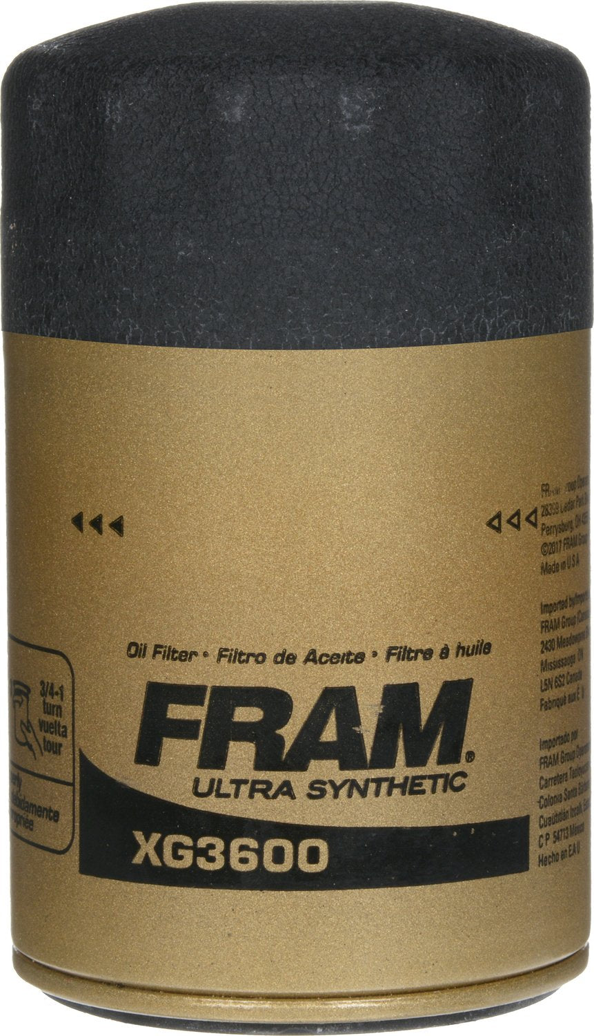 Fram Ultra Synthetic Automotive Replacement Oil Filter, Designed For Synthetic Oil Changes Lasting Up To 20K Miles, Xg3600 With Suregrip (Pack Of 1)