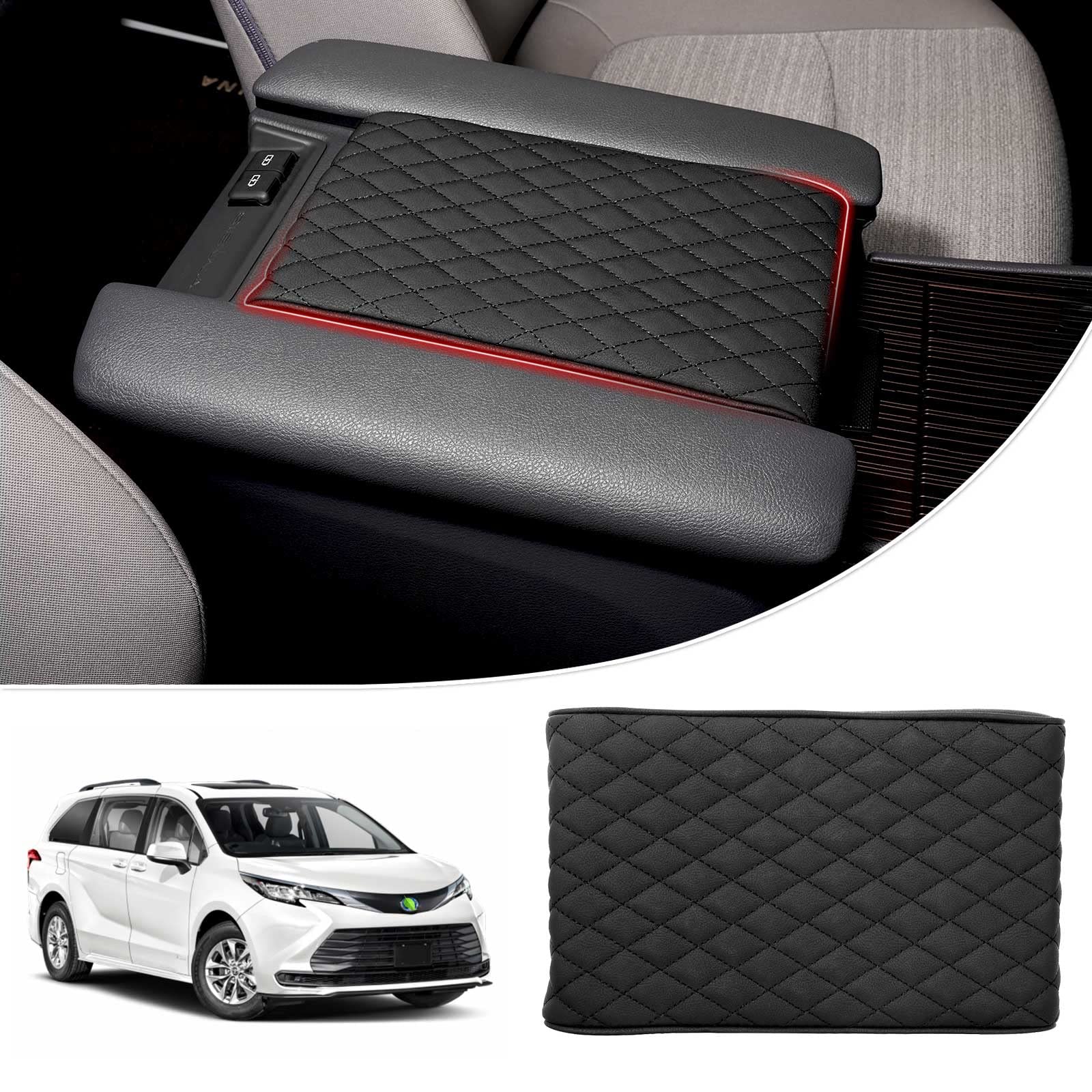 Autorder Center Console Cover for Toyota Sienna 2021-2024 2025 Accessories Memory Foam Armrest Cushion with Anti-Scratch Leather