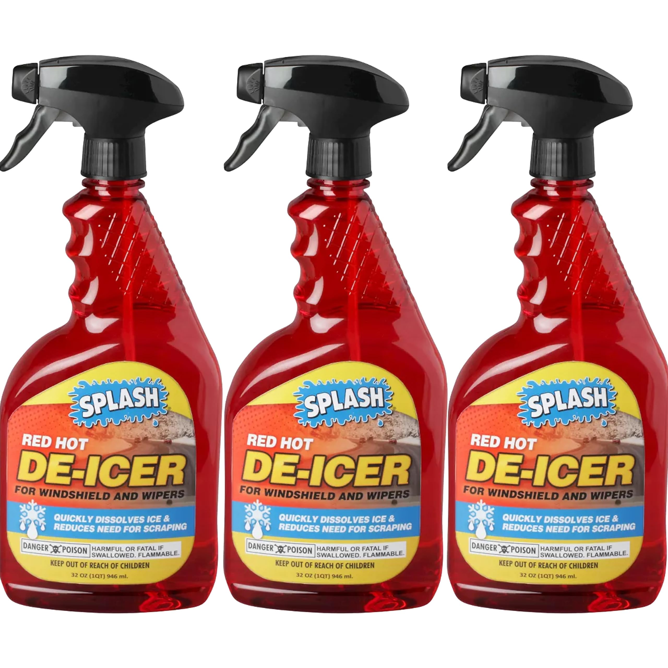 Splash Red Hot De-icer Windshield Trigger Spray 32 Ounces (Pack of 3)