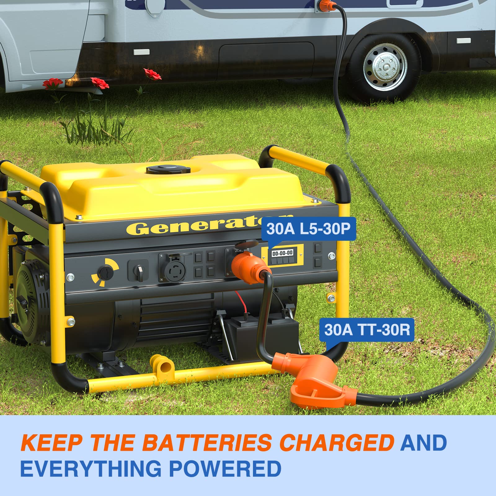 Nilight Rv Generator Adapter Cord 30 Amp To 30 Amp 3 Prong Pure Copper Heavy Duty Twist Lock Male Plug 10 Gauge Wire L5-30P To T