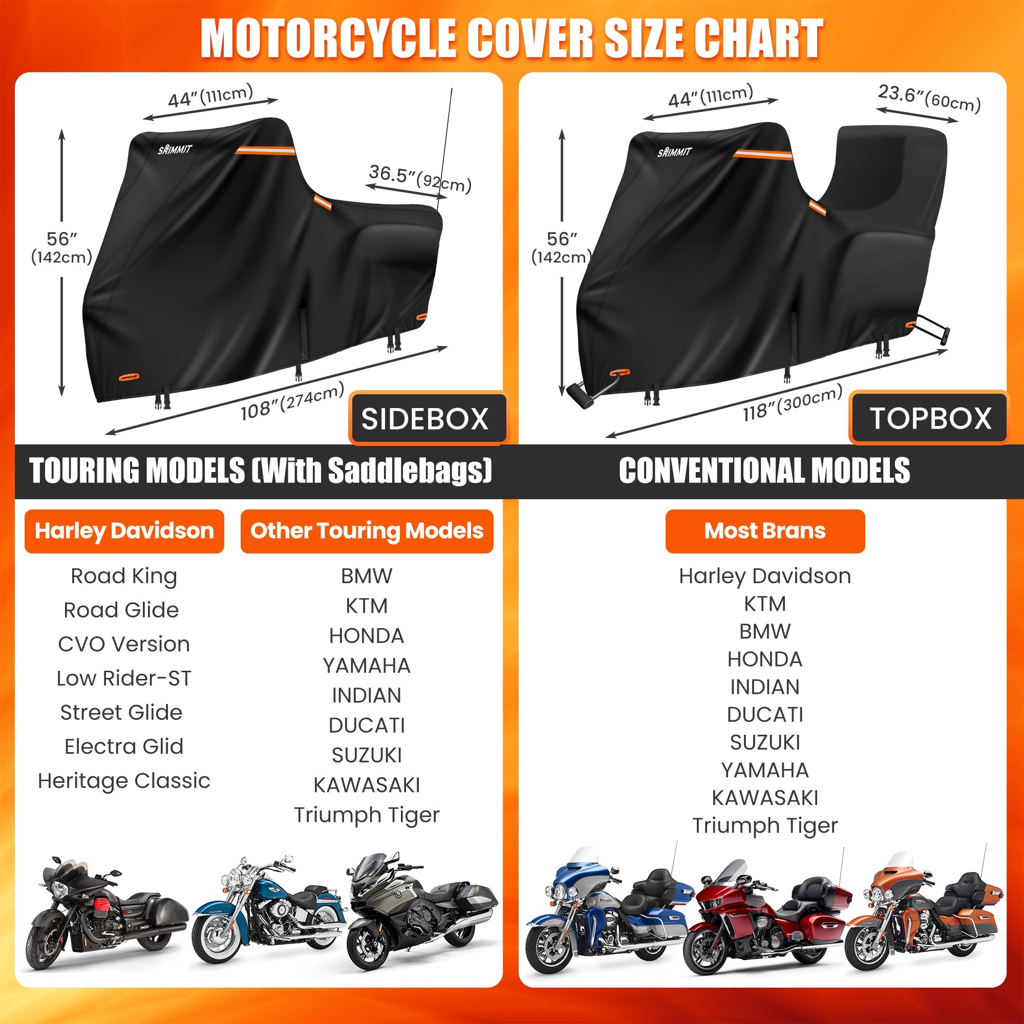 Motorcycle Cover Harley Davidson With Side+Top Box,420D Heavy Duty,Nano-Coated,Harley Bike Cover For Gold Wing,Road Master,Road