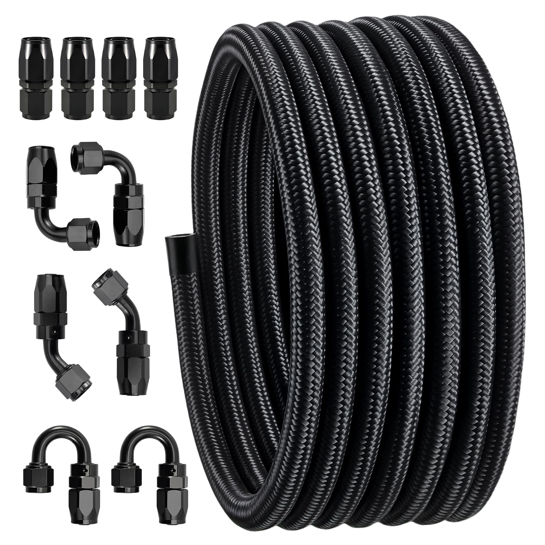 EVIL ENERGY 10AN Fuel Line Kit, 10AN Nylon Braided Fuel Line Hose Fitting Kit CPE 16FT Black