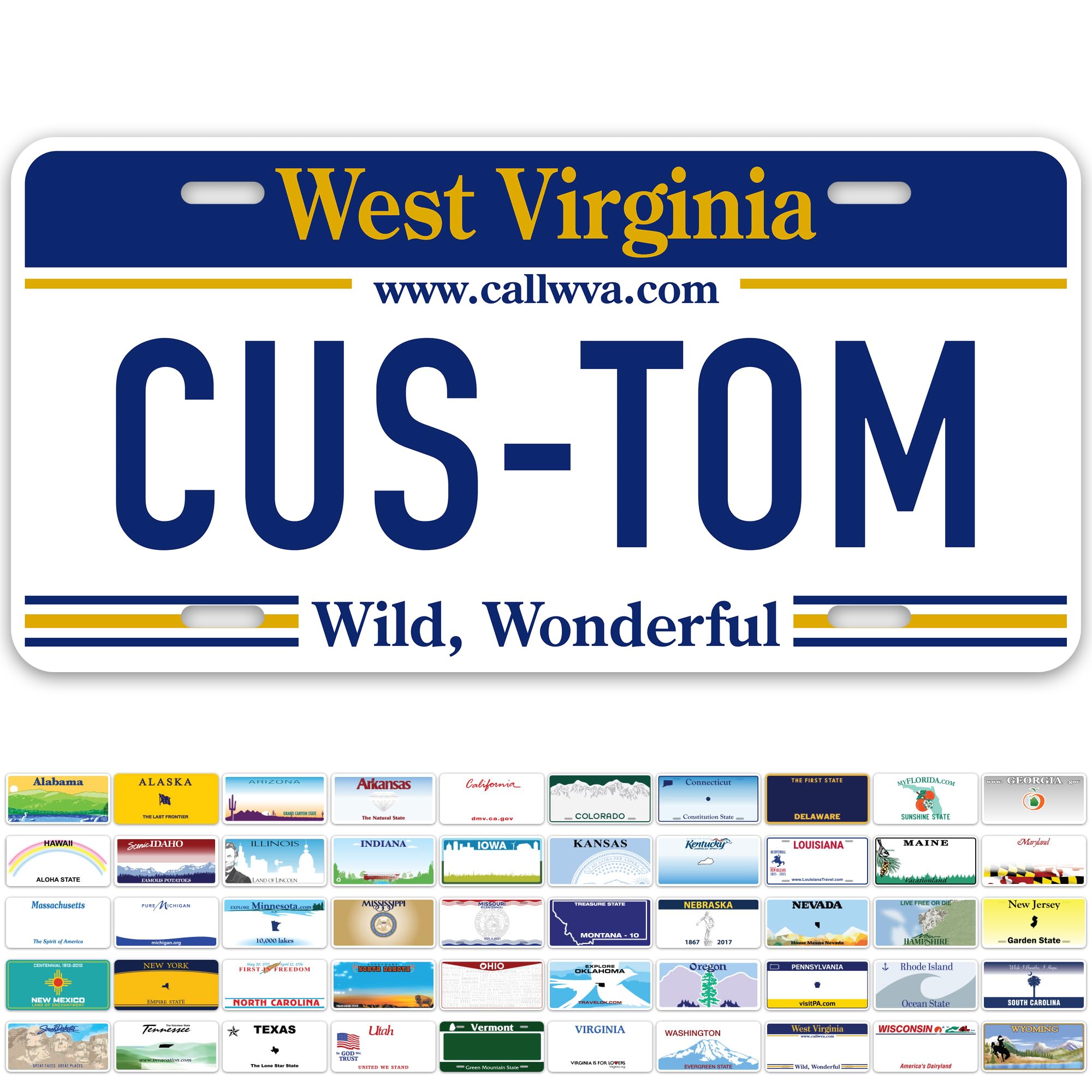 Custom West Virginia License Plate, Personalized License Plates For Car, 6X12 Inch, Rust-Free Fade Resistant Aluminum, Usa Made