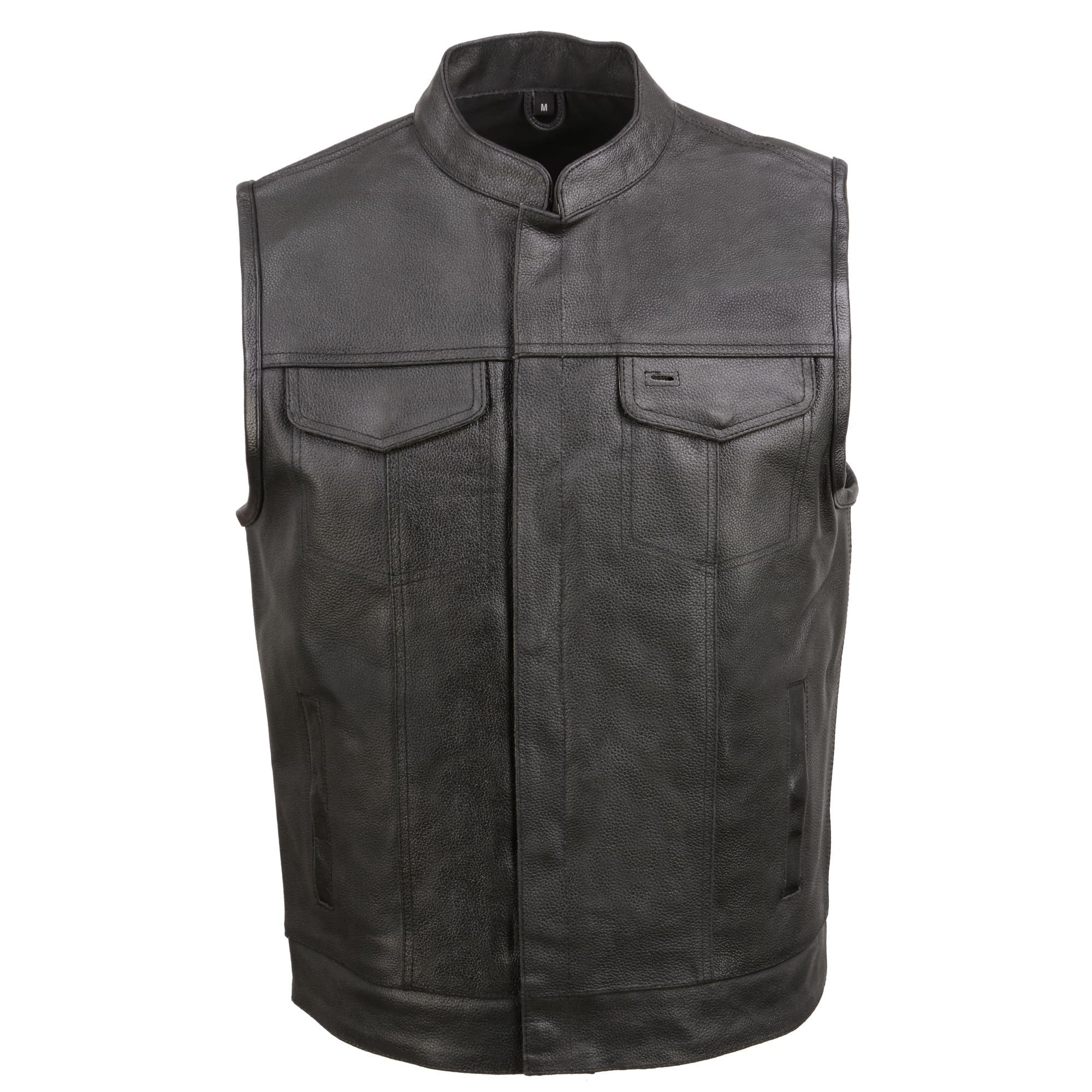 Event Leather Men'S Leather Motorcycle Vest Zipper & Snap Closure W/2 Inside Gun Pockets & Single Panel Back (7X - Big)