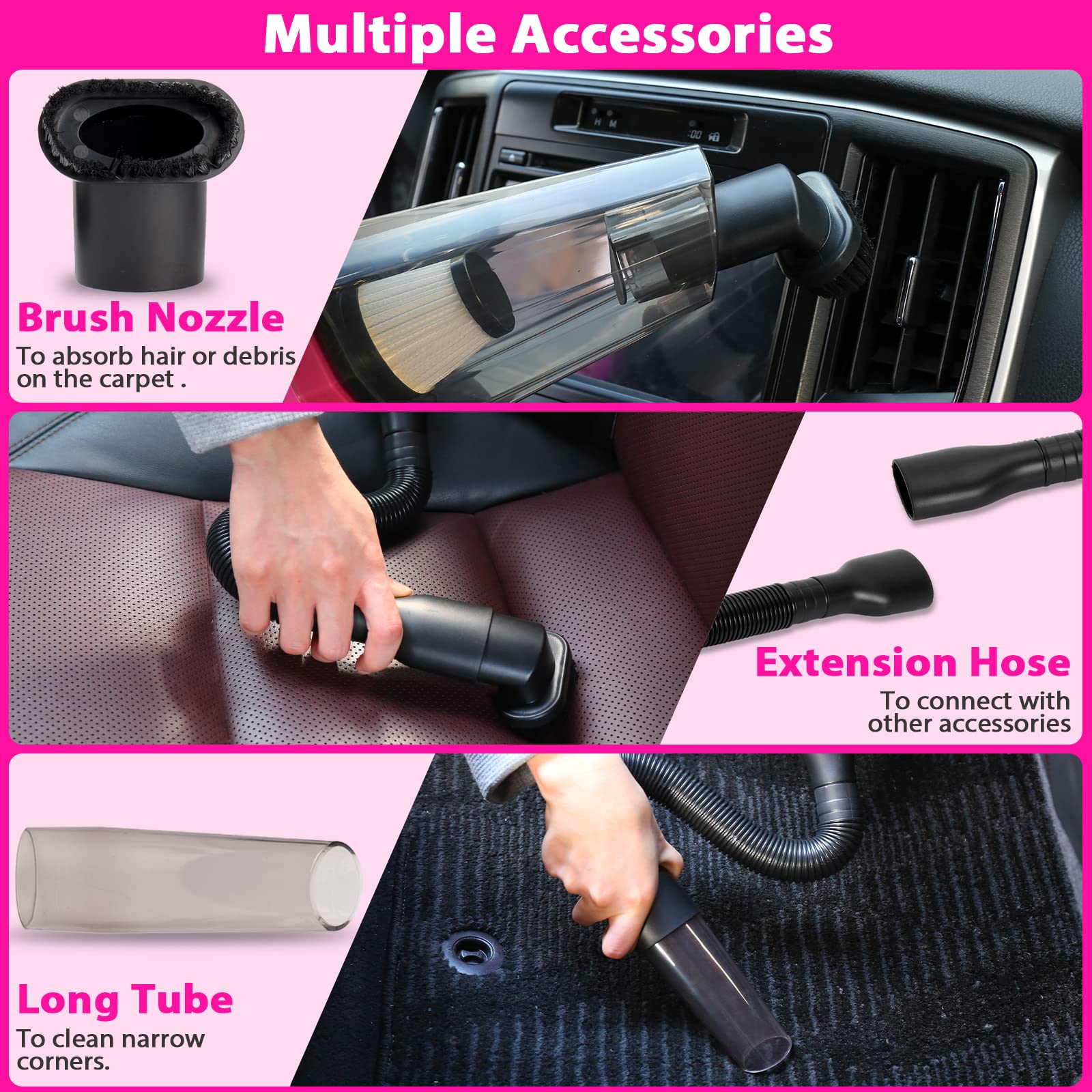 Thinkwork Car Detailing Kit Interior Cleaner, Car Cleaning Kit With 8000Pa Cordless Pink Handheld Vacuum Cleaner, Car Interior D