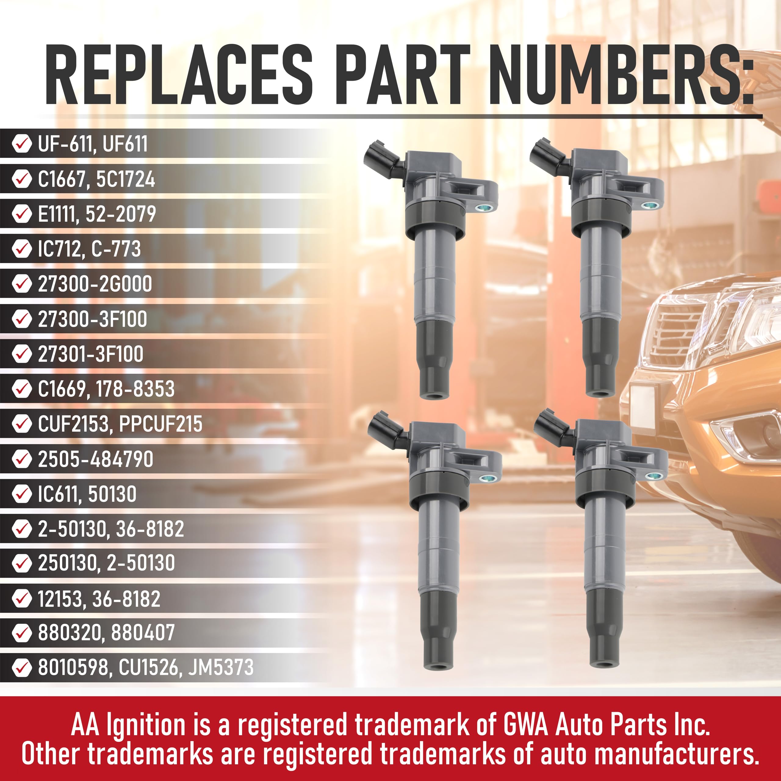 Ignition Coil Pack Set of 4 by AA Ignition - Compatible with Hyundai & Kia 2.0L, 2.4L, 4.6L 2008-2017 - Santa Fe, Sonata, Tucson