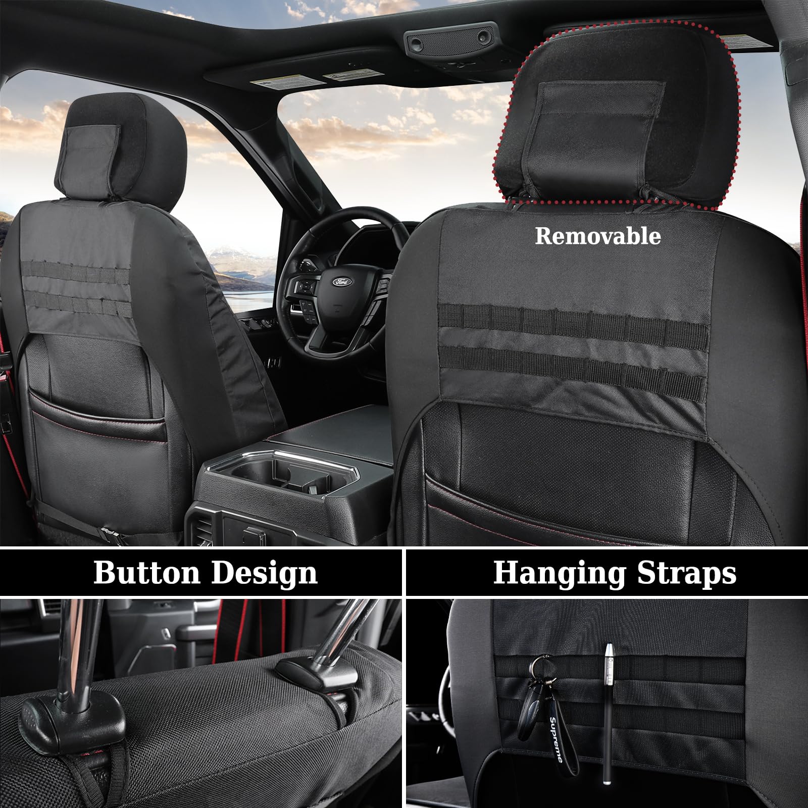 Coverado Front Seat Covers, Waterproof Oxford Seat Protector For Car Seat Cushions For Kids & Dogs, Compatible With 2015-2024 Ford F150 & 2017-2024 Ford F250 F350 F450 (Black, 2Pcs)