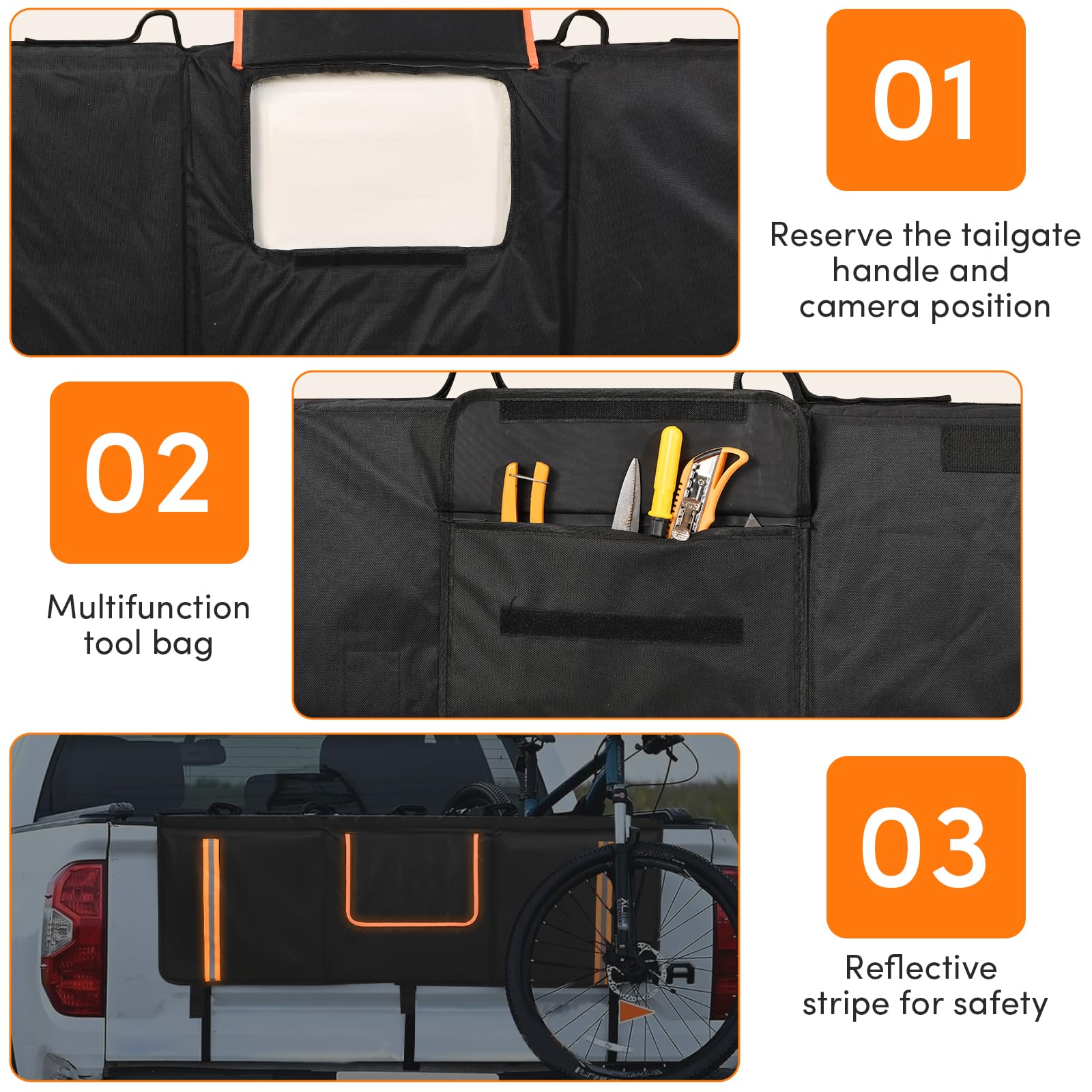 Oulisen Truck Bike Tailgate Pad, Tailgate Pad for Mountain Bike Truck Tailgate Pad with Tool Pocket, Bike Tailgate Protection Pa