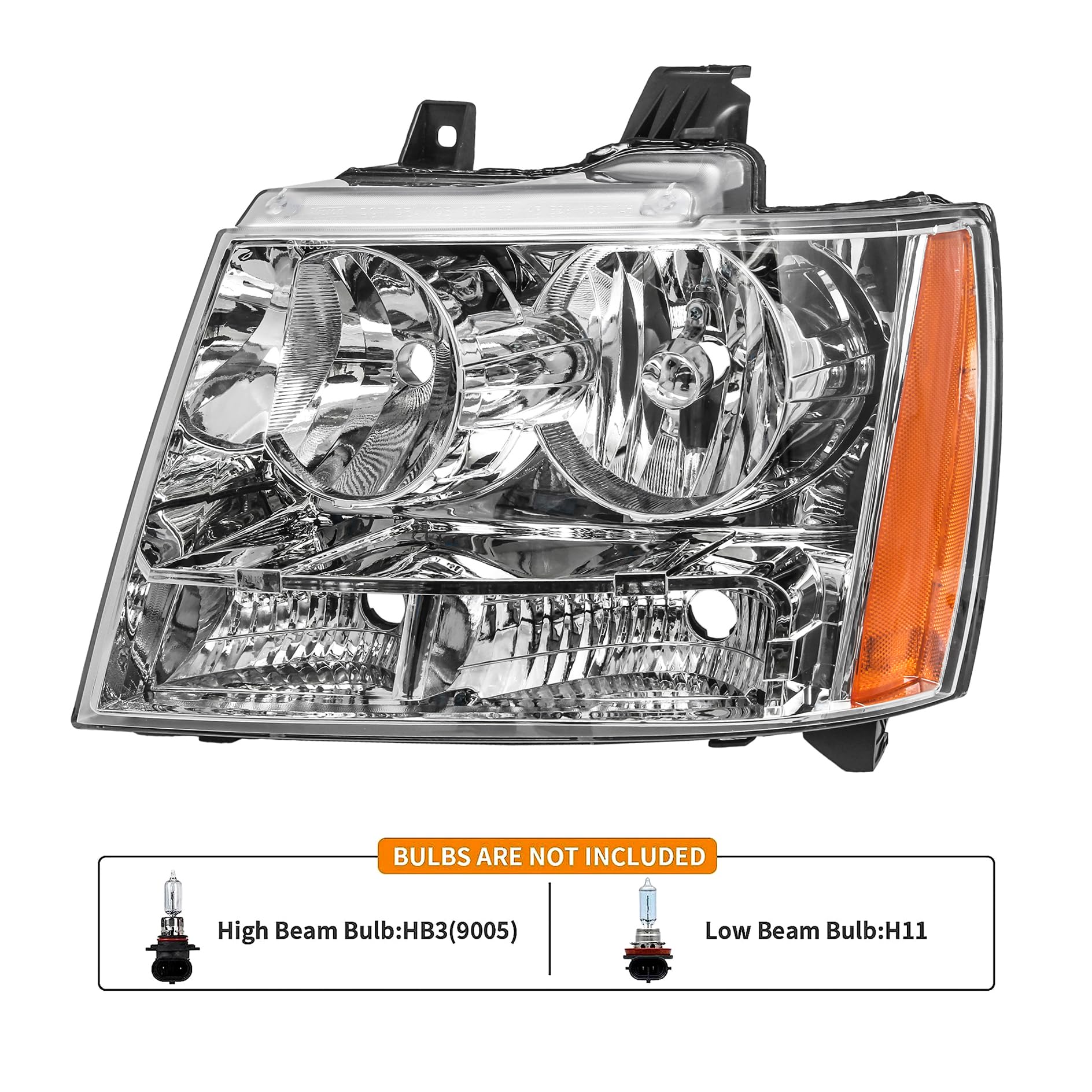 Headlight Assembly For 2007-2013 Chevy Tahoe Suburban Avalanche Replacement Headlights Driver And Passenger Side Pair, Chrome Ho