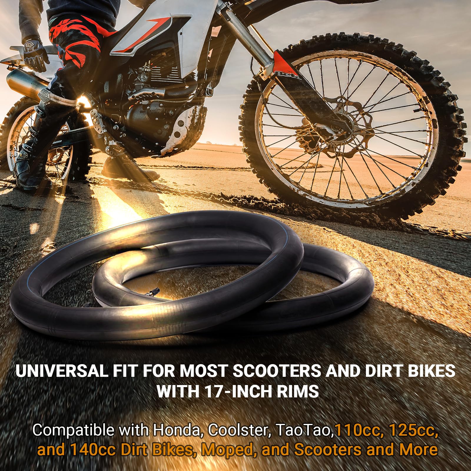 (2-Pack) 2.50/2.75-17   (70/100-17)Motorcycle Inner Tubes - Compatible With Honda, Coolster, Taotao, 110Cc, 125Cc, And 140Cc, Di