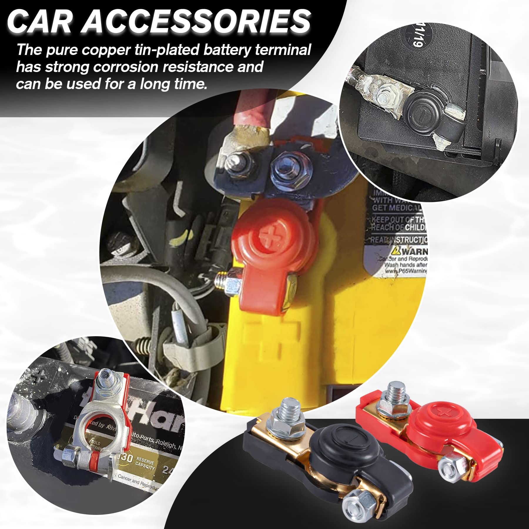 SINGARO Car Battery Terminal Connector Classification Kit, Pure Copper Negative and Positive Battery Cable Ends with Plastic Cov