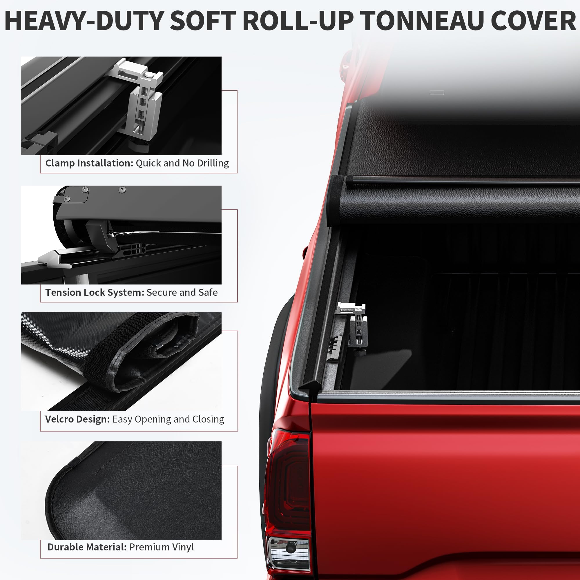 OEDRO Roll Up Soft Truck Bed Tonneau Cover Compatible with 2002-2023 Dodge Ram 1500, 2003-2025 Dodge Ram 2500 3500 8ft Bed w/o R