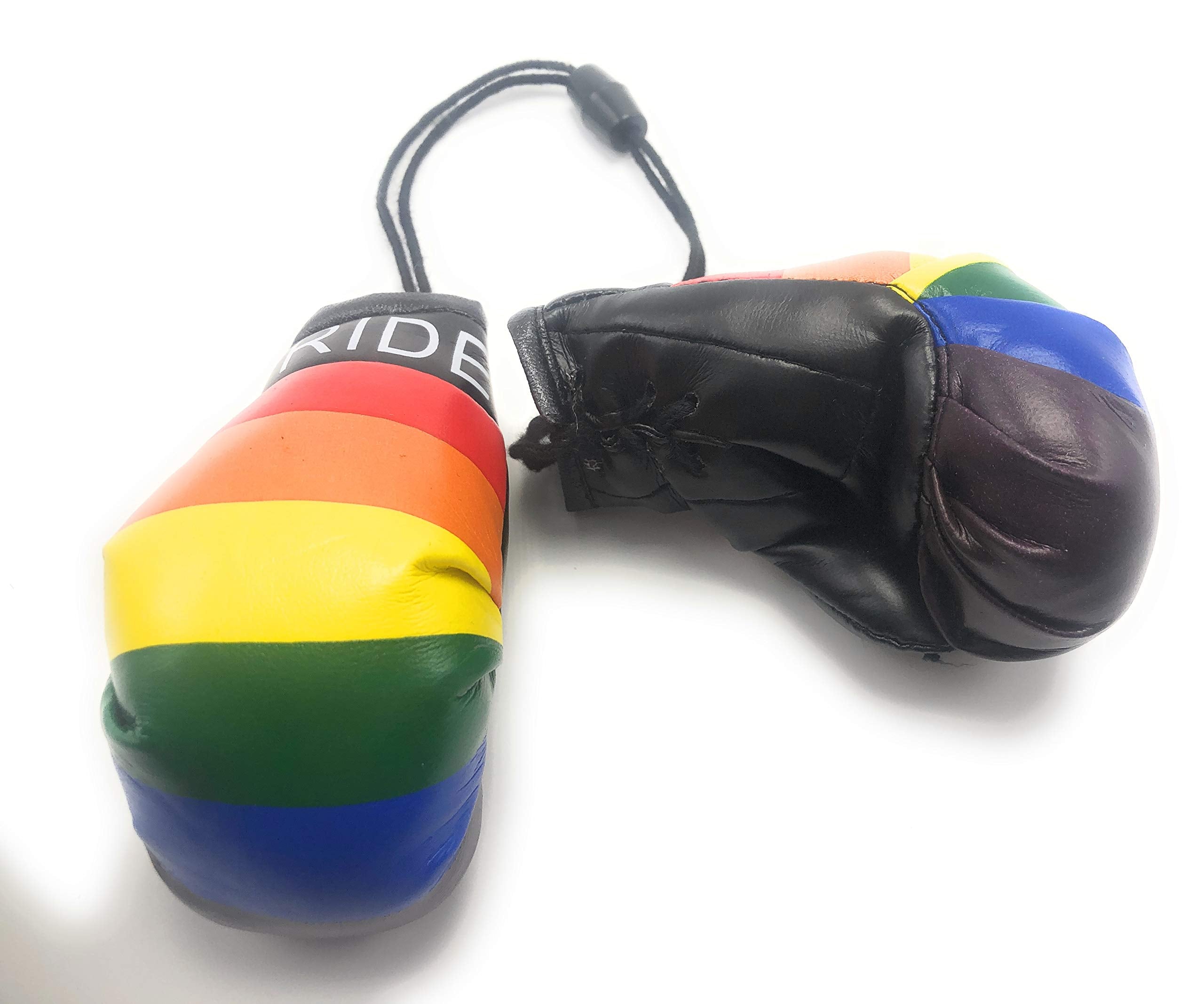 Red Hat Ent Hanging Car Mirror Mini Boxing Gloves (Pride Rainbow)