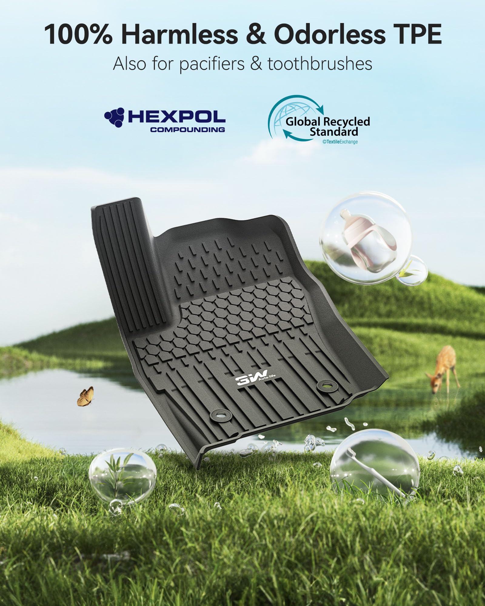 3W Floor Mats For Toyota Tacoma 2024 2025 Double Cab(Not Fit Hybrid), Tpe All Weather Custom Fit Floor Liner For Toyota Tacoma 1