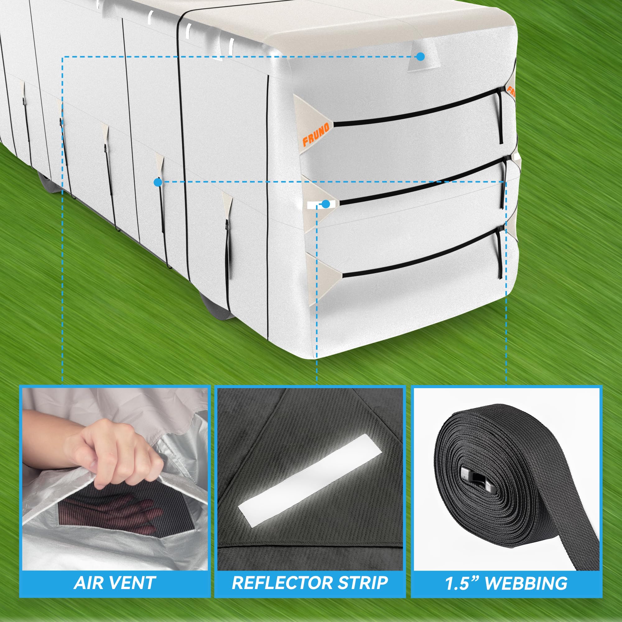 Fruno Oxford Fabric Class A Rv Cover Fits 30'-33' Waterproof Rip-Resistant Anti-Uv Motorhome Camper Cover For Winter Snow With J