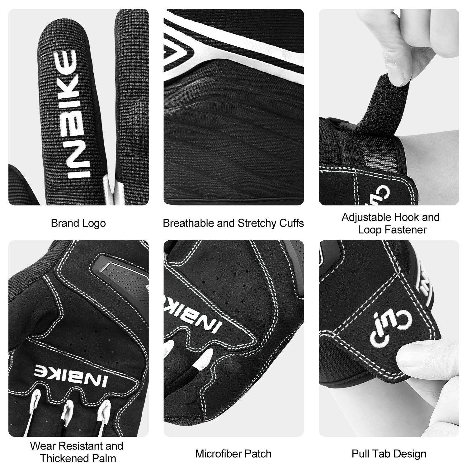 Inbike Breathable Mesh Motorcycle Gloves Touchscreen With Tpr Palm Pad Hard Knuckles Black White X-Large