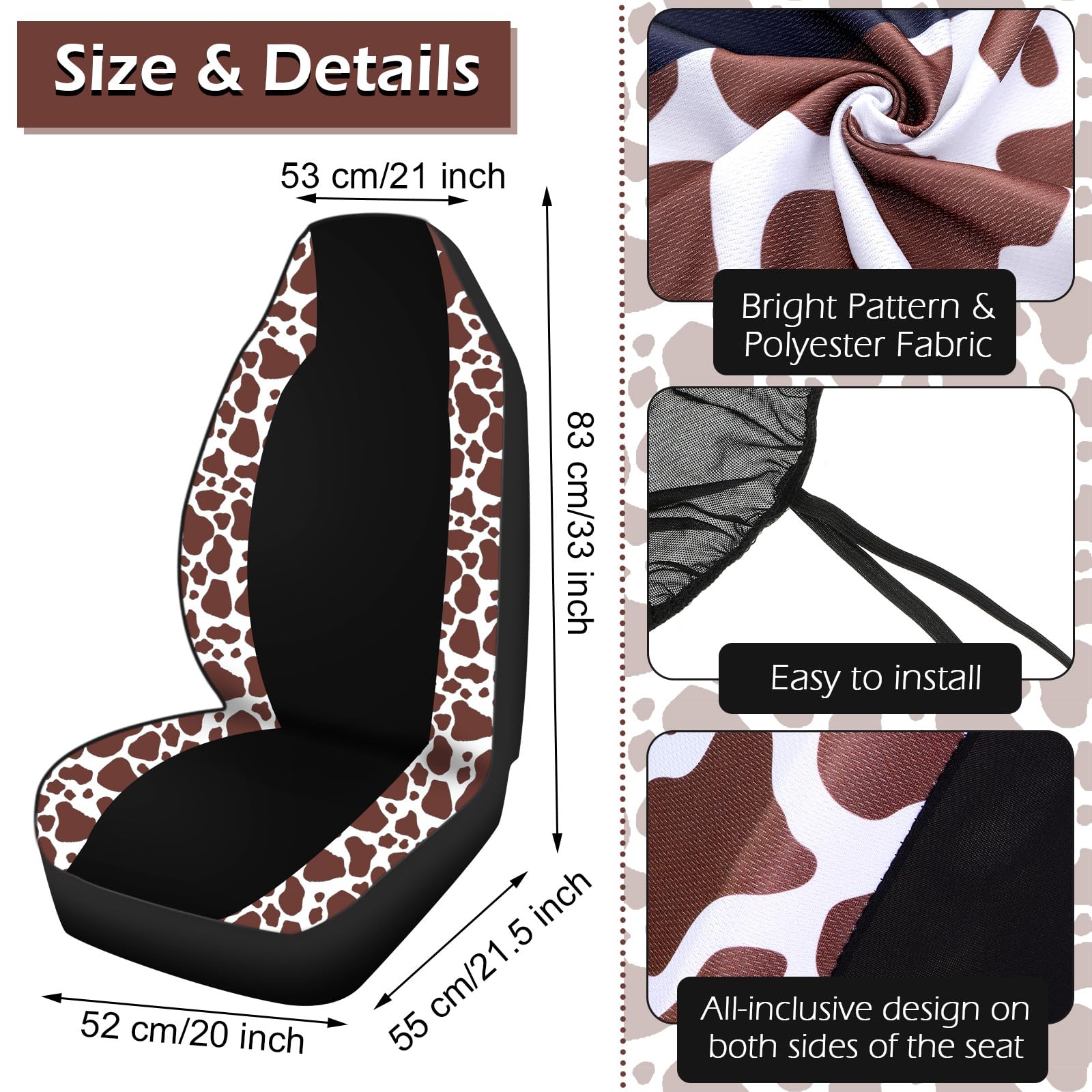 Frienda 13 Pcs Cow Print Car Seat Cover Full Set for Women Men Print Car Accessories Rubber Steering Wheel Armrest Pad Cover Sea