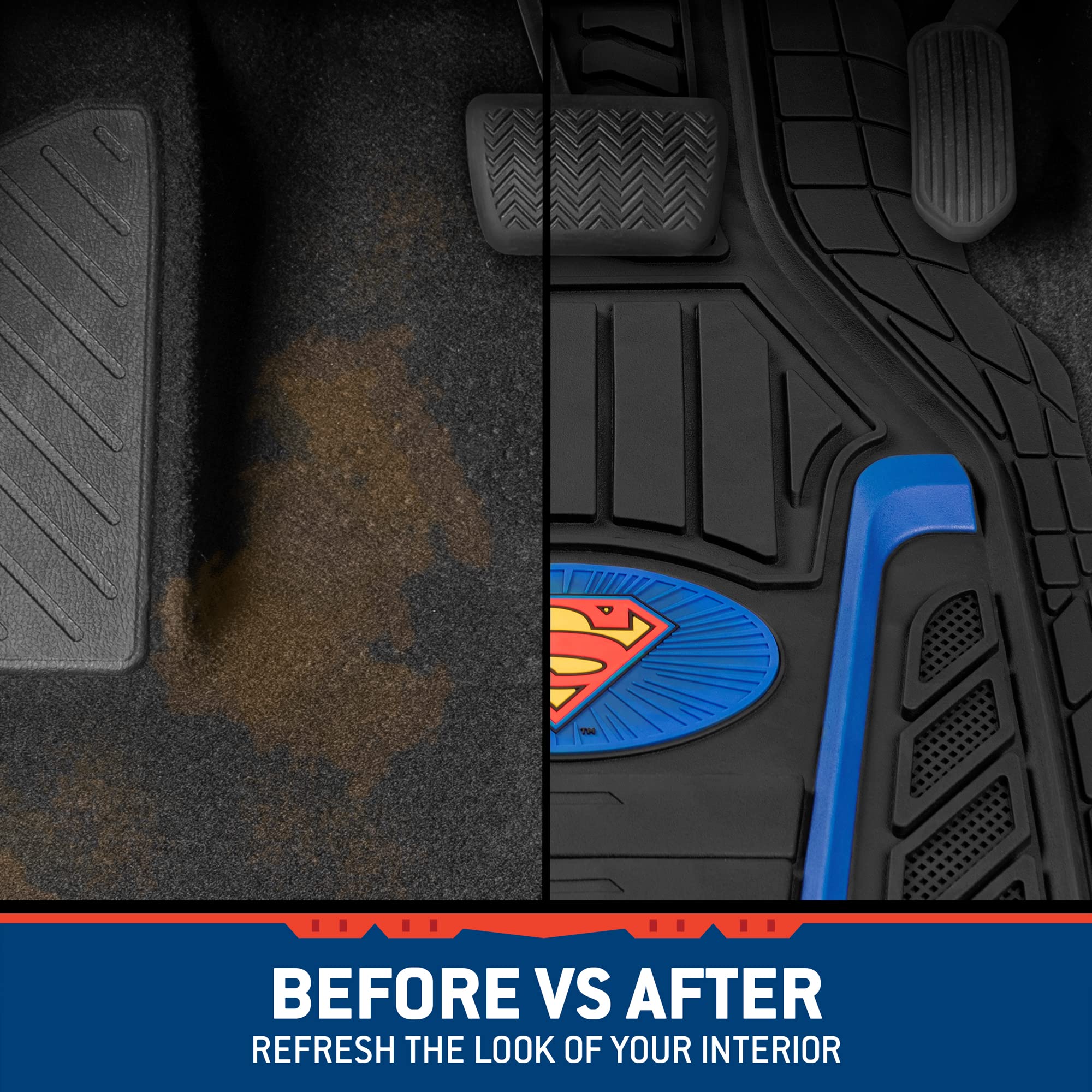 Bdk Warner Bros Dc Comics Armored Superman All Weather Heavy Duty Rubber Floor Mats Car Accessories, Universal Fit Car Mats, Non