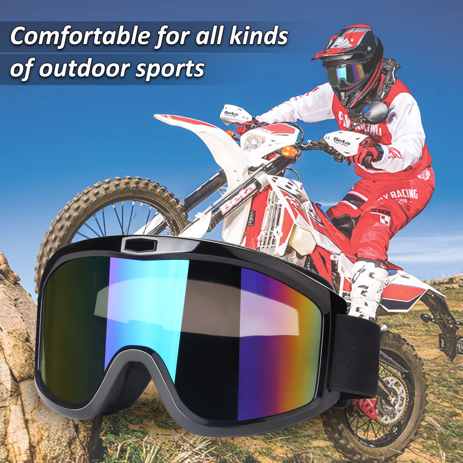 Motorcycle Motocross Goggles - Off Road Riding Goggles with UV Protection for Men, Women, Adults, Youth & Kids (Black Frame + Co